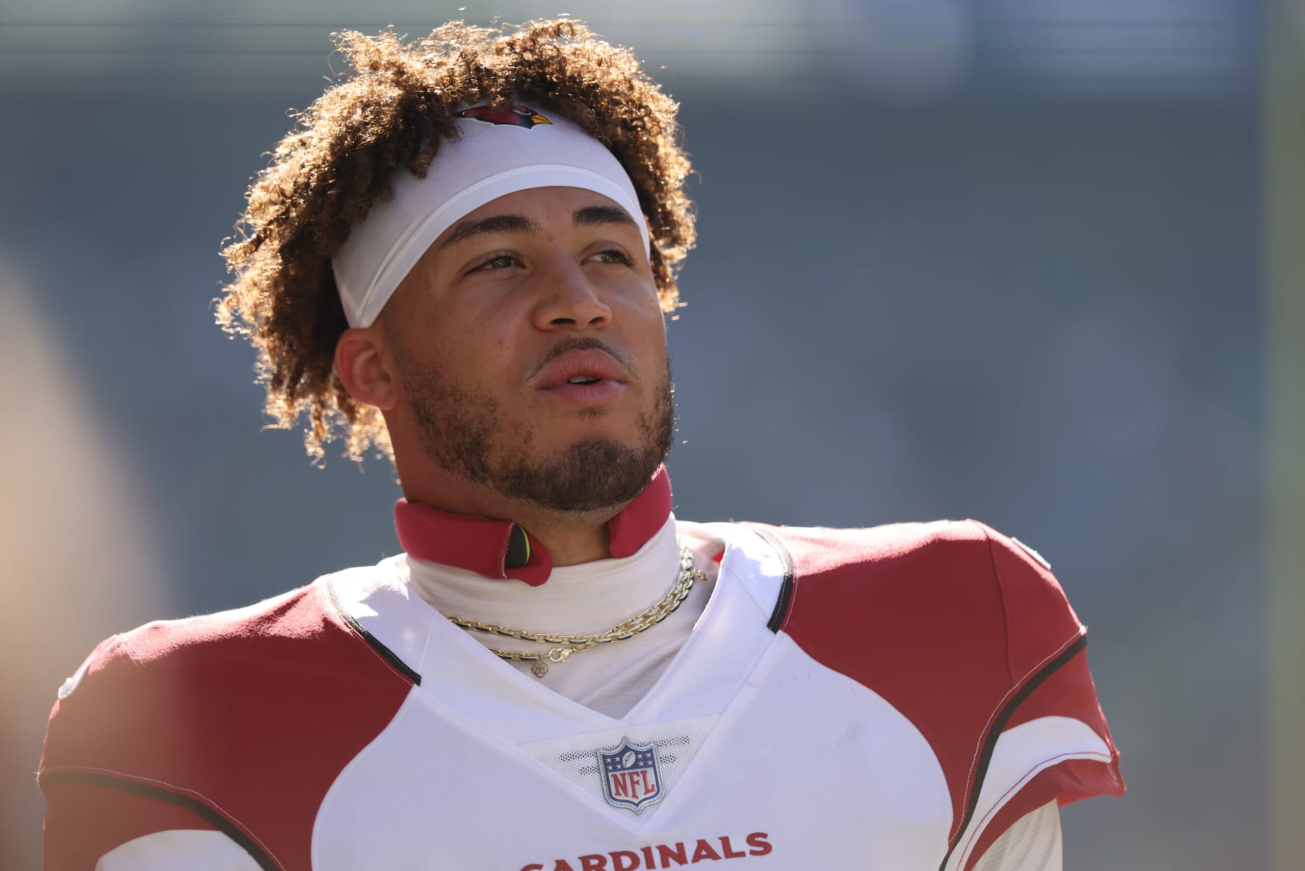 SEATTLE, WA - OCTOBER 16:  Byron Murphy Jr. #7 of the Arizona Cardinals stands on the sidelines against the Seattle Seahawks at Lumen Field on October 16, 2022 in Seattle, Washington. (Photo by Tom Hauck/Getty Images)