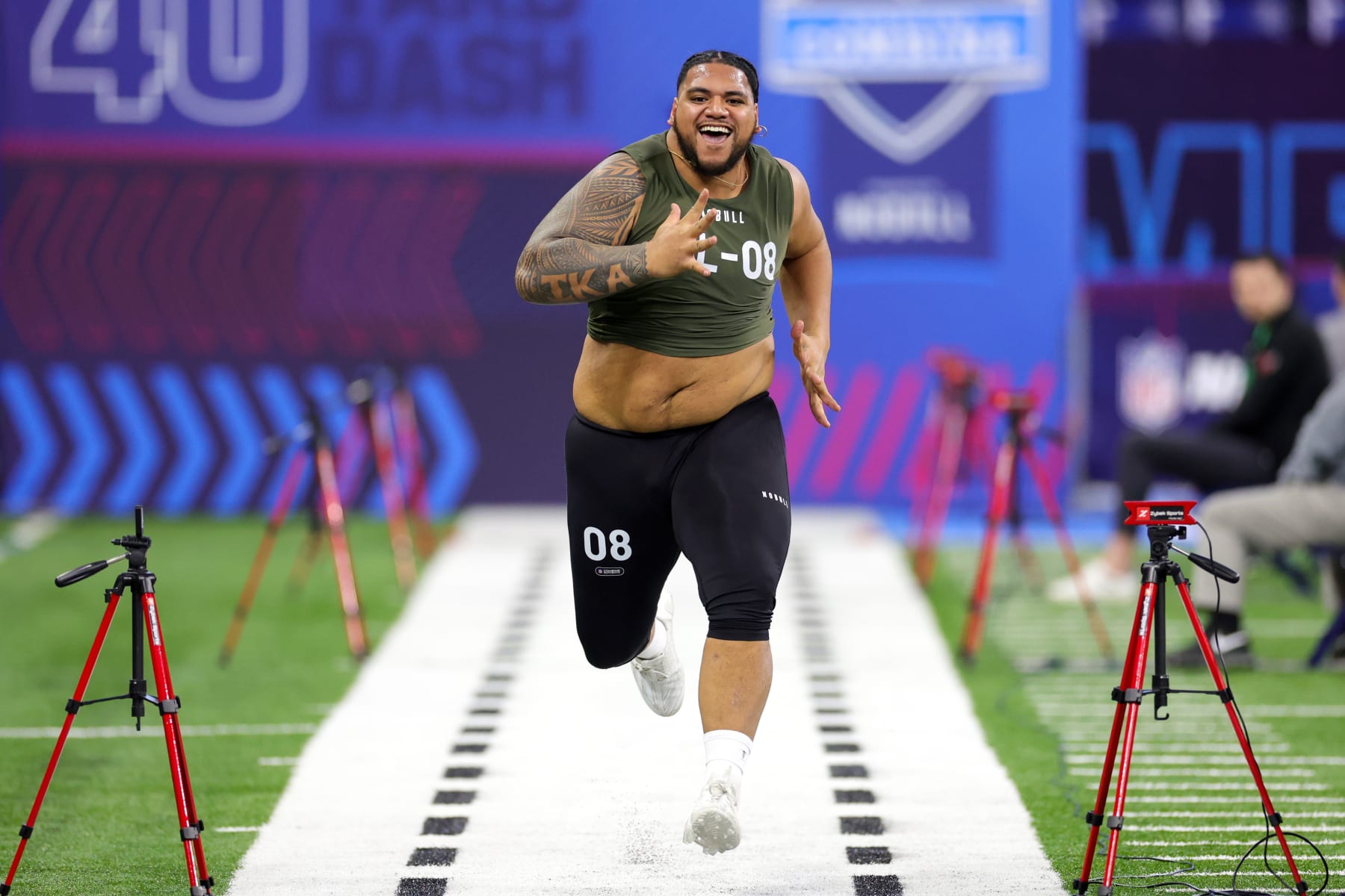 INDIANAPOLIS, INDIANA - MARCH 02: Defensive lineman Siaki Ika of Baylor participates in the 40-yard dash during the NFL Combine at Lucas Oil Stadium on March 02, 2023 in Indianapolis, Indiana. (Photo by Stacy Revere/Getty Images)