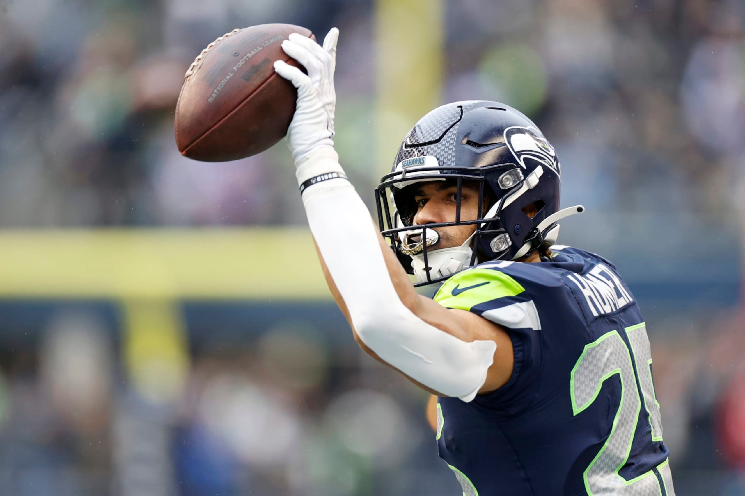 SEATTLE, WASHINGTON - OCTOBER 30: Travis Homer #25 of the Seattle Seahawks reacts against the New York Giants during the third quarter at Lumen Field on October 30, 2022 in Seattle, Washington. (Photo by Steph Chambers/Getty Images)