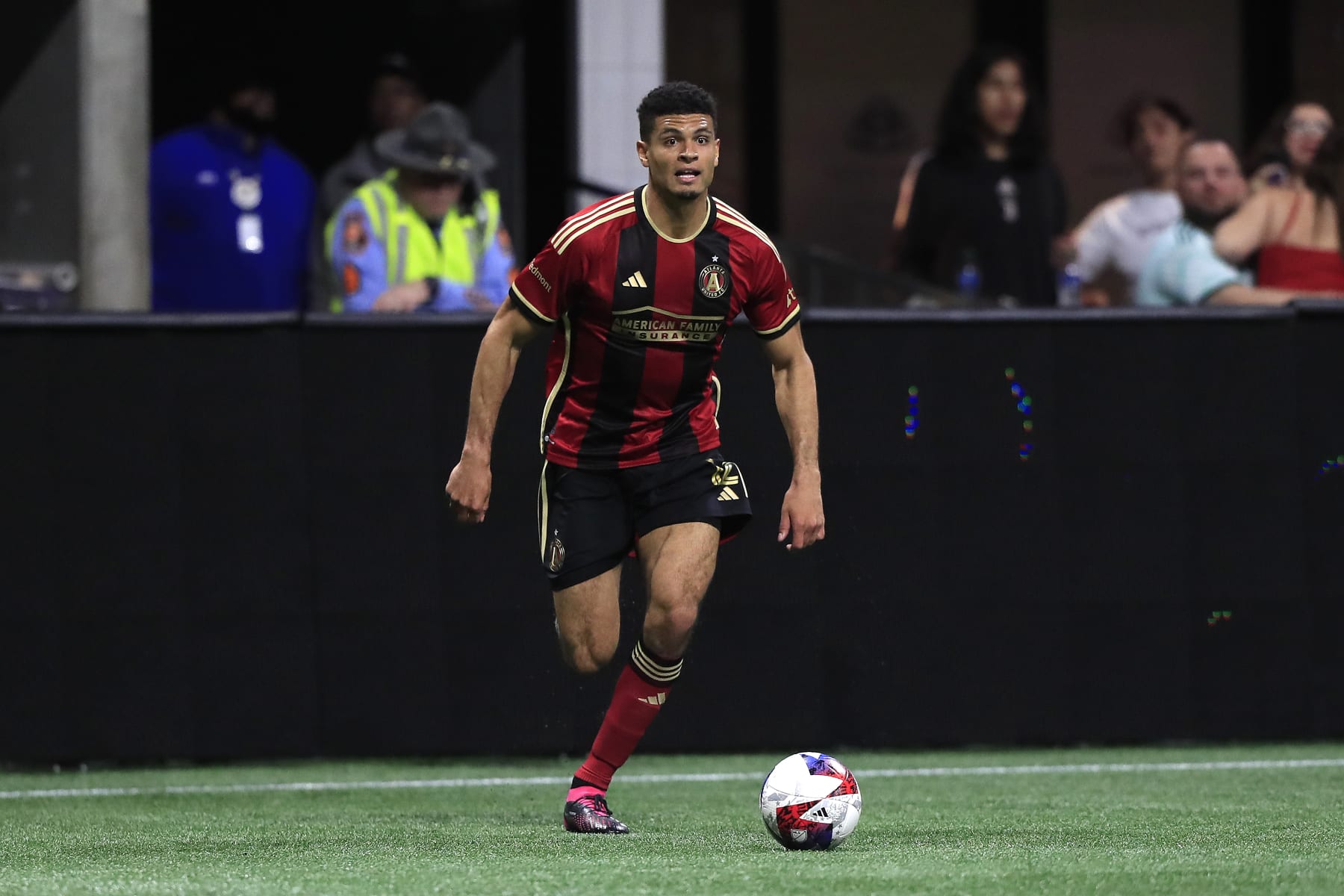 ATLANTA, GA - MARCH 04: Atlanta United defender Miles Robinson (12) during the MLS match between the Atlanta United FC and the Toronto FC on March 4, 2023 at the Mercedes-Benz Stadium in Atlanta, Georgia.  (Photo by David J. Griffin/Icon Sportswire via Getty Images)