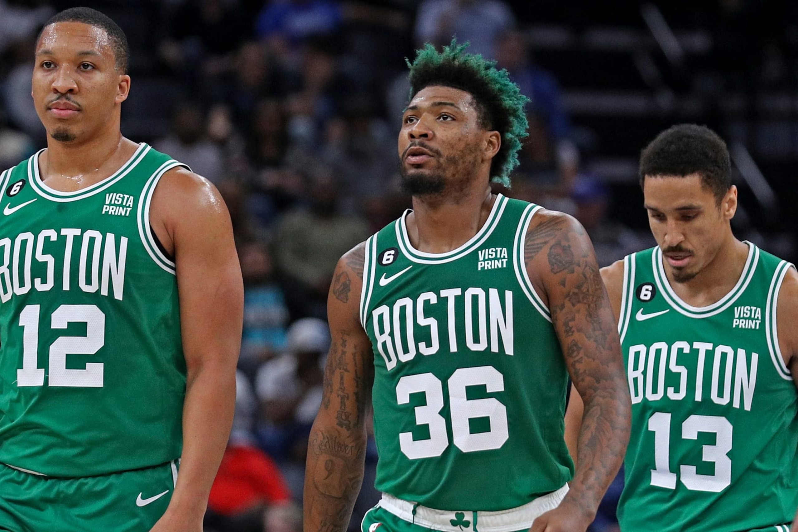 MEMPHIS, TENNESSEE - NOVEMBER 07: Marcus Smart #36 of the Boston Celtics during the game against the Memphis Grizzlies at FedExForum on November 07, 2022 in Memphis, Tennessee. NOTE TO USER: User expressly acknowledges and agrees that, by downloading and or using this photograph, User is consenting to the terms and conditions of the Getty Images License Agreement. (Photo by Justin Ford/Getty Images)