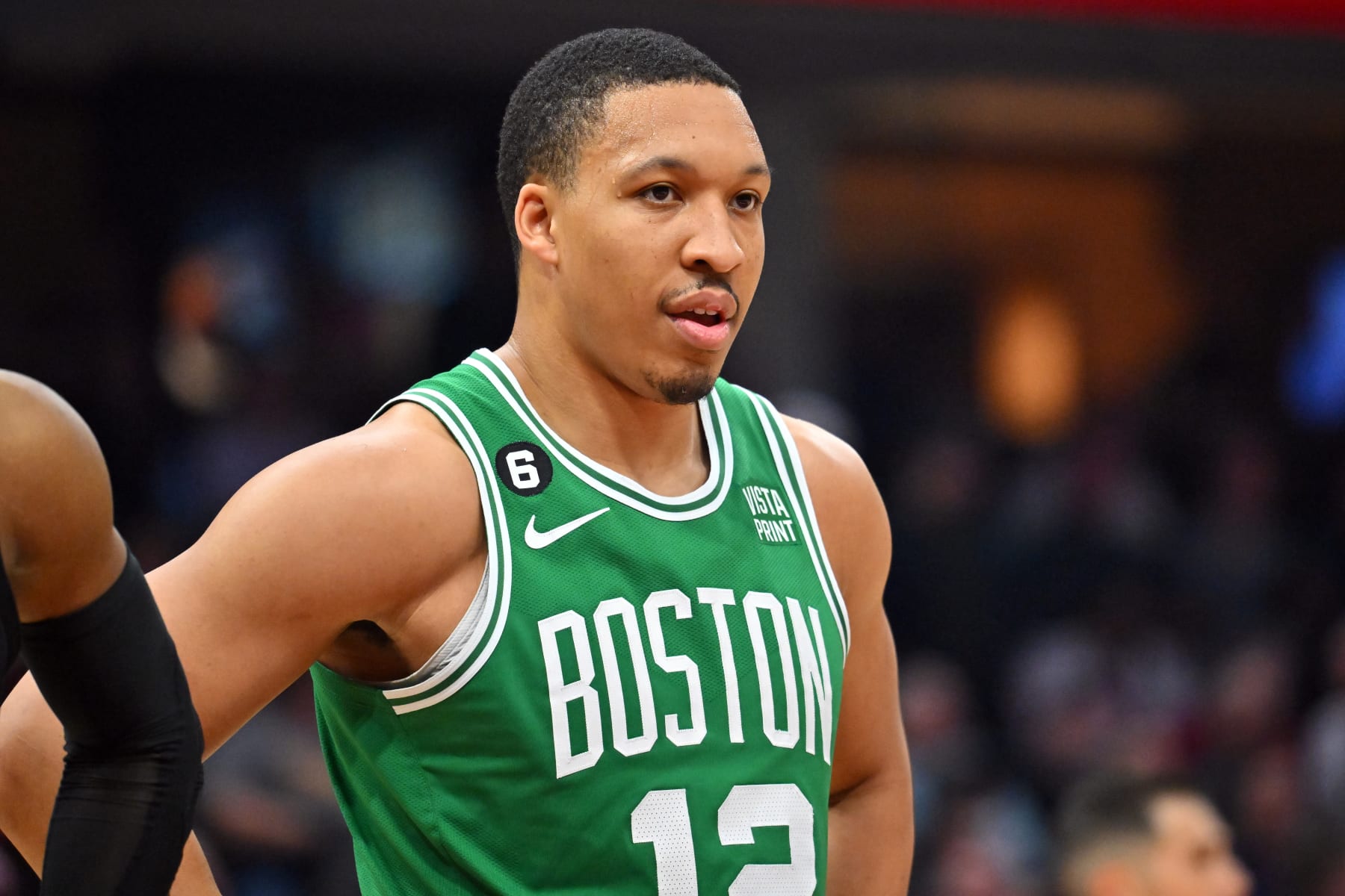 CLEVELAND, OHIO - MARCH 06: Grant Williams #12 of the Boston Celtics waits for a free throw during the third quarter against the Cleveland Cavaliers at Rocket Mortgage Fieldhouse on March 06, 2023 in Cleveland, Ohio. NOTE TO USER: User expressly acknowledges and agrees that, by downloading and or using this photograph, User is consenting to the terms and conditions of the Getty Images License Agreement. (Photo by Jason Miller/Getty Images)