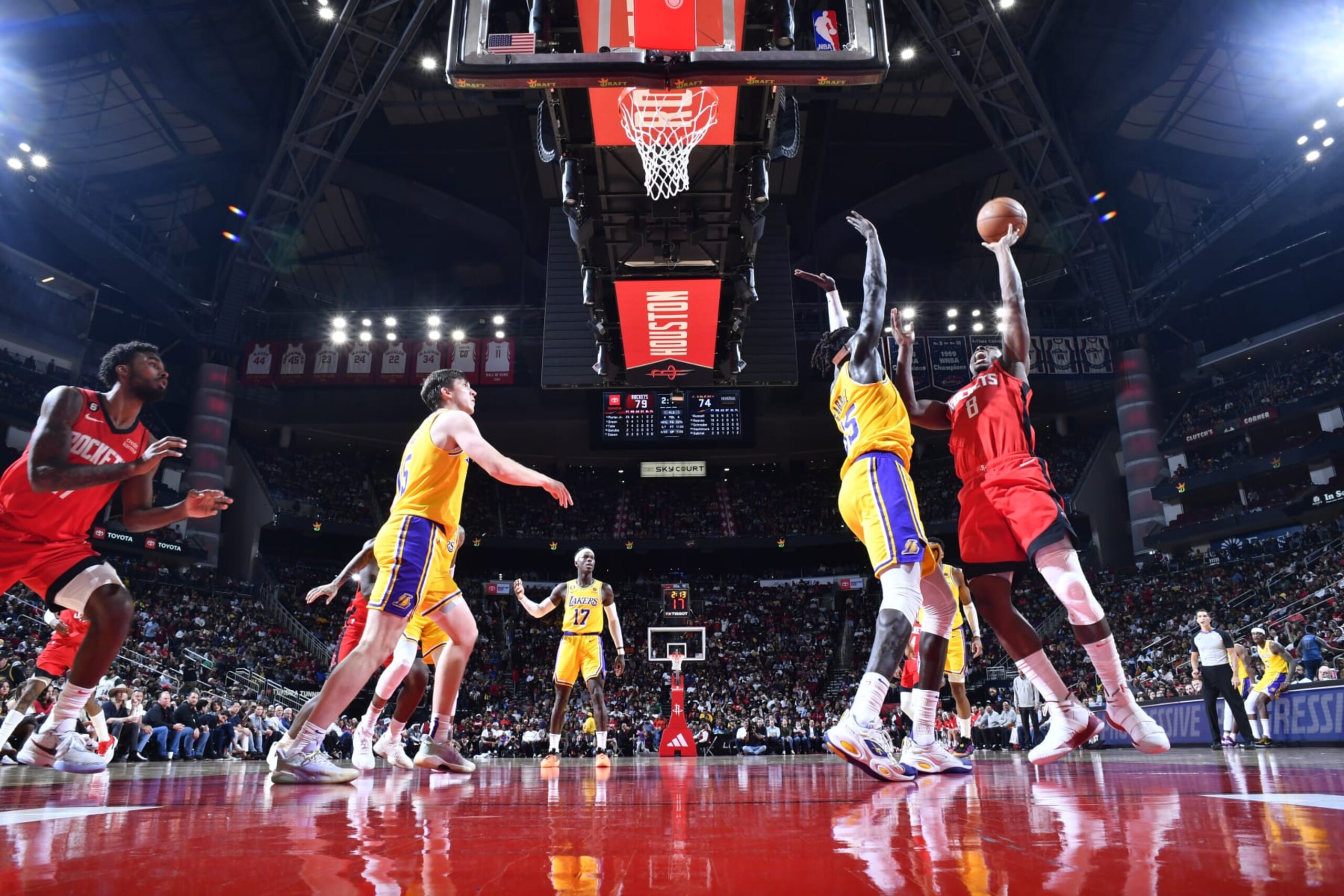 HOUSTON, TX - MARCH 15: JaeSean Tate #8 of the Houston Rockets shoots the ball during the game against the Los Angeles Lakers on March 15, 2023 at the Toyota Center in Houston, Texas. NOTE TO USER: User expressly acknowledges and agrees that, by downloading and or using this photograph, User is consenting to the terms and conditions of the Getty Images License Agreement. Mandatory Copyright Notice: Copyright 2023 NBAE (Photo by Logan Riely/NBAE via Getty Images) HOUSTON, TX - MARCH 15: JaeSean Tate #8 of the Houston Rockets shoots the ball during the game against the Los Angeles Lakers on March 15, 2023 at the Toyota Center in Houston, Texas. NOTE TO USER: User expressly acknowledges and agrees that, by downloading and or using this photograph, User is consenting to the terms and conditions of the Getty Images License Agreement. Mandatory Copyright Notice: Copyright 2023 NBAE (Photo by Logan Riely/NBAE via Getty Images)