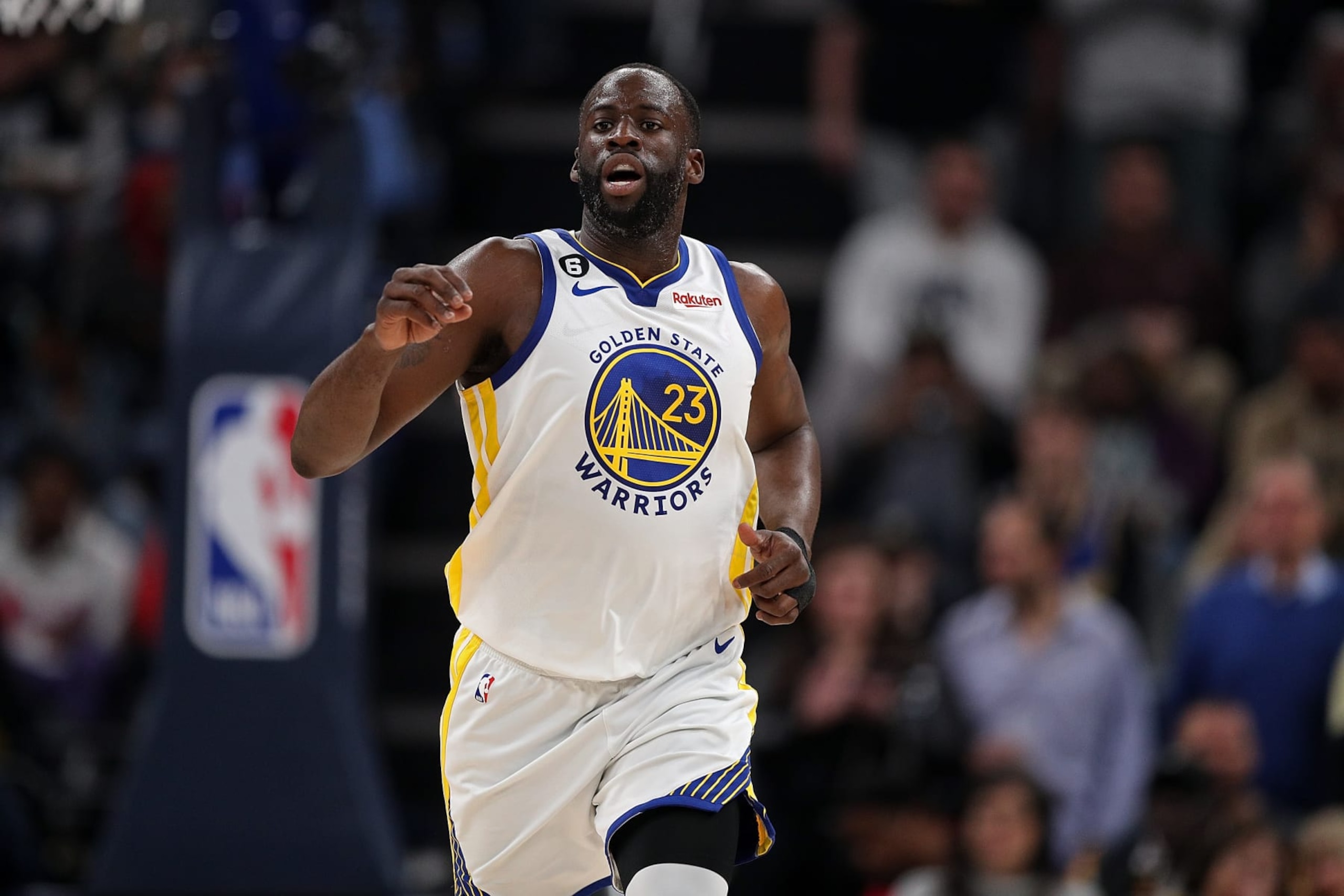MEMPHIS, TENNESSEE - MARCH 09: Draymond Green #23 of the Golden State Warriors reacts during the game against the Memphis Grizzlies at FedExForum on March 09, 2023 in Memphis, Tennessee. NOTE TO USER: User expressly acknowledges and agrees that, by downloading and or using this photograph, User is consenting to the terms and conditions of the Getty Images License Agreement. (Photo by Justin Ford/Getty Images)