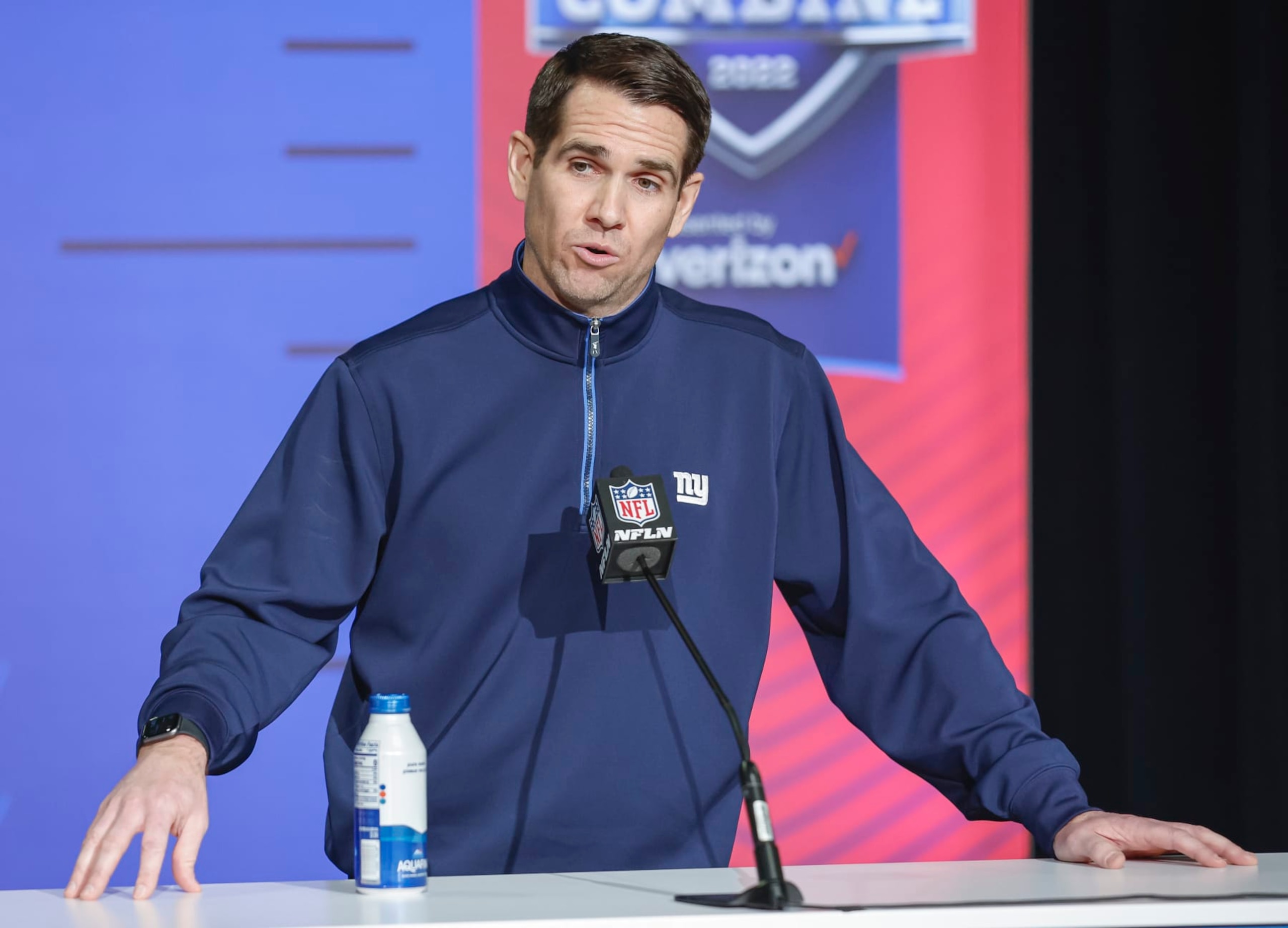 INDIANAPOLIS, IN - MAR 01: Joe Schoen, general manager of the New York Giants speaks to reporters during the NFL Draft Combine at the Indiana Convention Center on March 1, 2022 in Indianapolis, Indiana. (Photo by Michael Hickey/Getty Images) INDIANAPOLIS, IN - MAR 01: Joe Schoen, general manager of the New York Giants speaks to reporters during the NFL Draft Combine at the Indiana Convention Center on March 1, 2022 in Indianapolis, Indiana. (Photo by Michael Hickey/Getty Images)