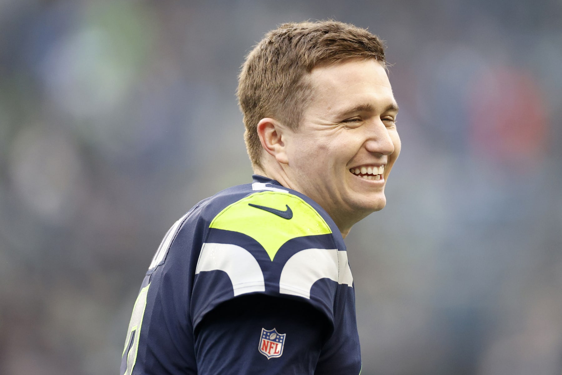 SEATTLE, WASHINGTON - DECEMBER 11: Drew Lock #2 of the Seattle Seahawks looks on during the first quarter against the Carolina Panthers at Lumen Field on December 11, 2022 in Seattle, Washington. (Photo by Steph Chambers/Getty Images)