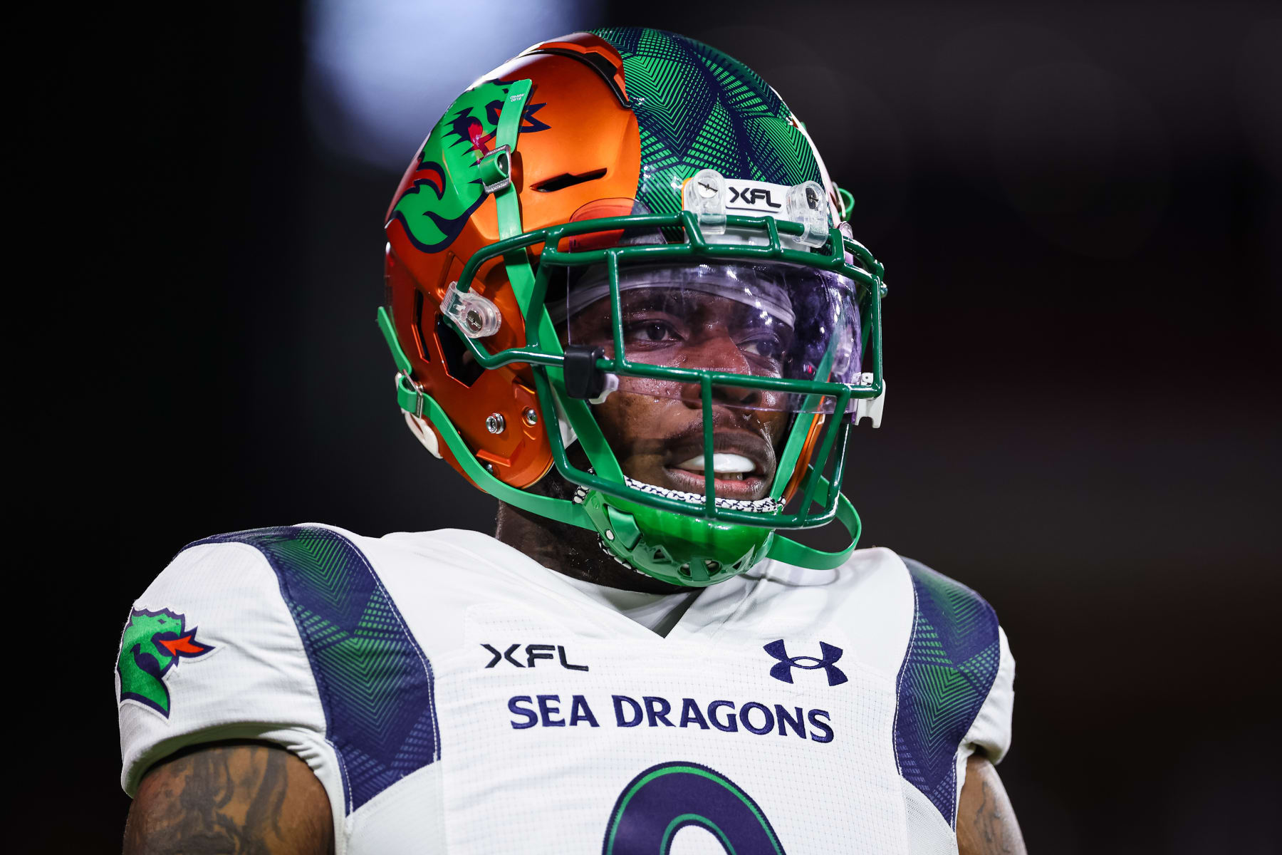 WASHINGTON, DC - FEBRUARY 19: Josh Gordon #0 of the Seattle Sea Dragons in action before the XFL game against the DC Defenders at Audi Field on February 19, 2023 in Washington, DC. (Photo by Scott Taetsch/Getty Images)