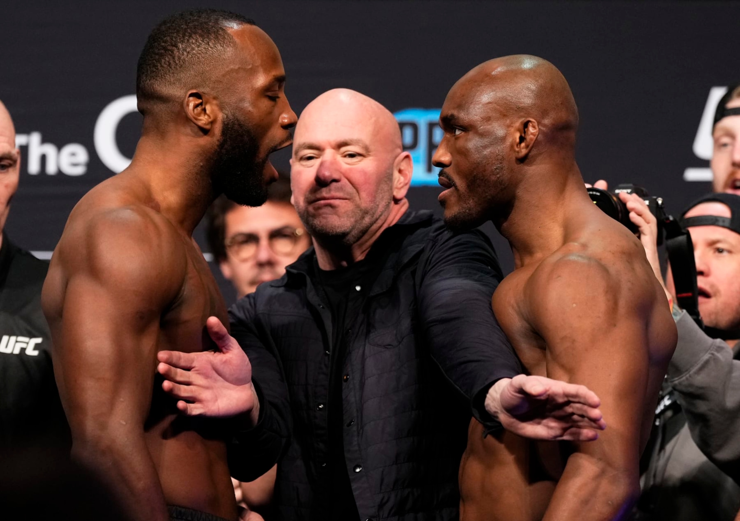 Leon Edwards (left) is looking to repeat his upset over Kamaru Usman (right). 