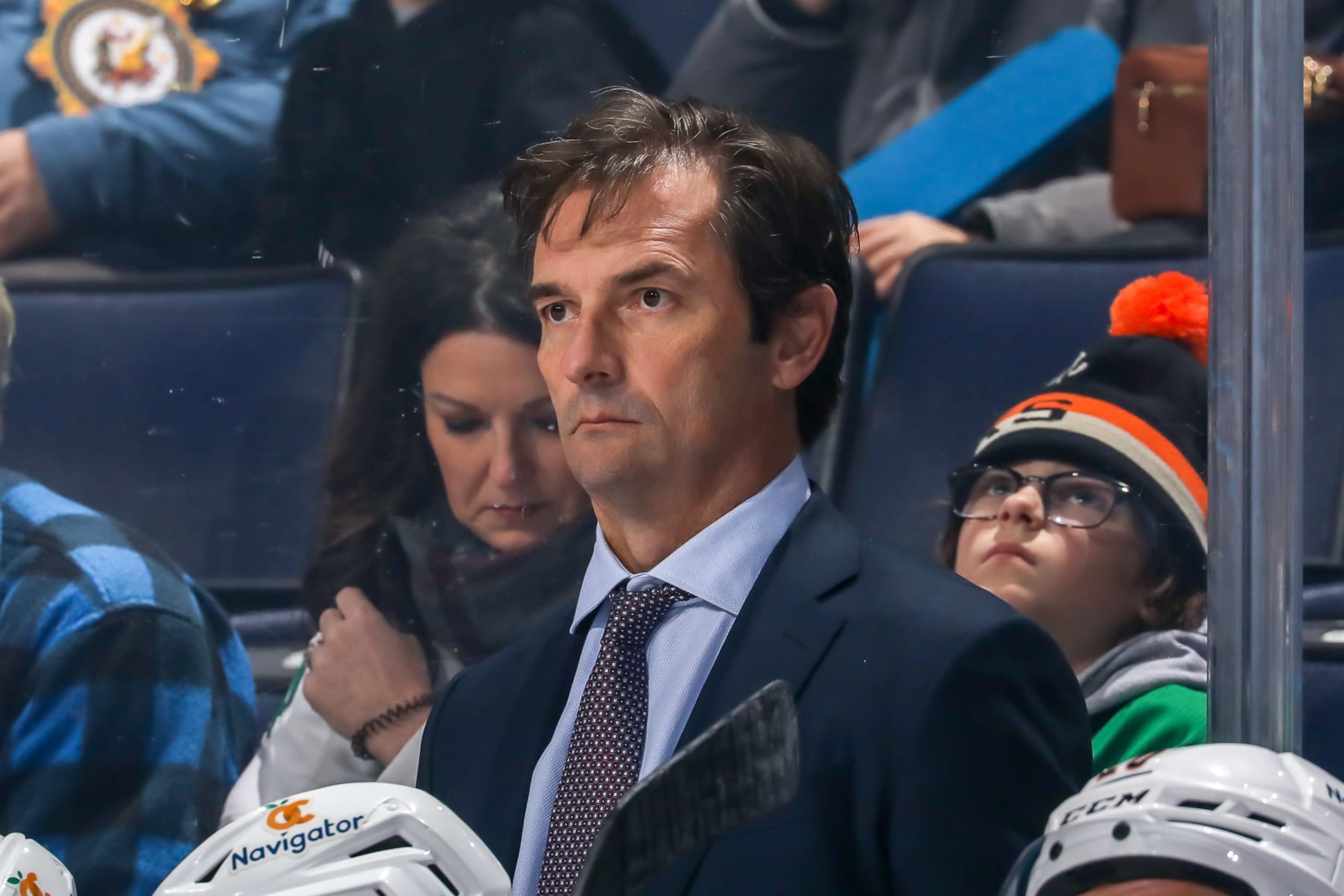 WINNIPEG, CANADA - DECEMBER 4: Head Coach Dallas Eakins of the Anaheim Ducks looks on from the bench prior to puck drop against the Winnipeg Jets at the Canada Life Centre on December 4, 2022 in Winnipeg, Manitoba, Canada. (Photo by Jonathan Kozub/NHLI via Getty Images)
