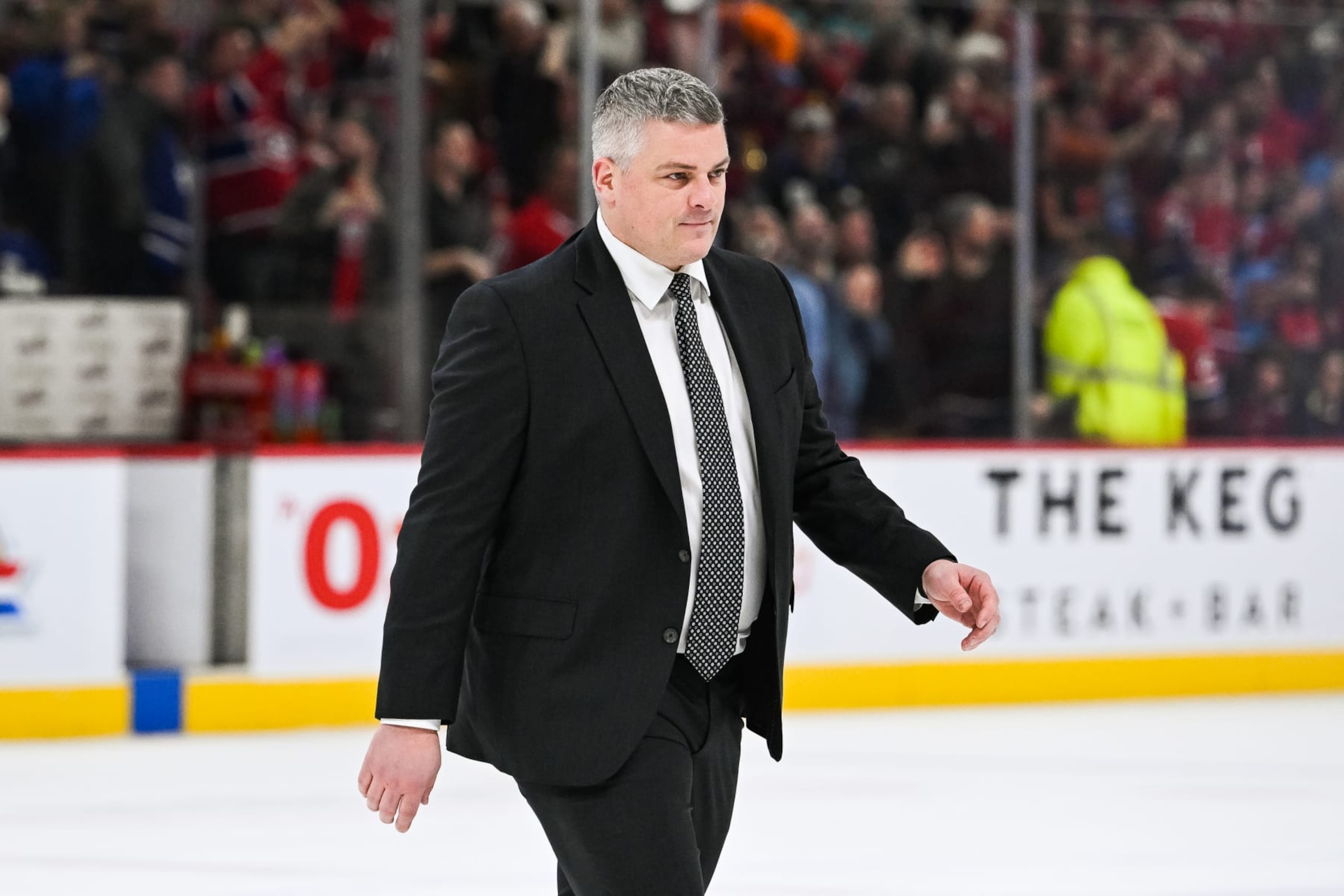 MONTREAL, QC - JANUARY 21: Toronto Maple Leafs head coach Sheldon Keefe walks off the ice after the Toronto Maple Leafs loss during the Toronto Maple Leafs versus the Montreal Canadiens game on January 21, 2023, at Bell Centre in Montreal, QC (Photo by David Kirouac/Icon Sportswire via Getty Images)
