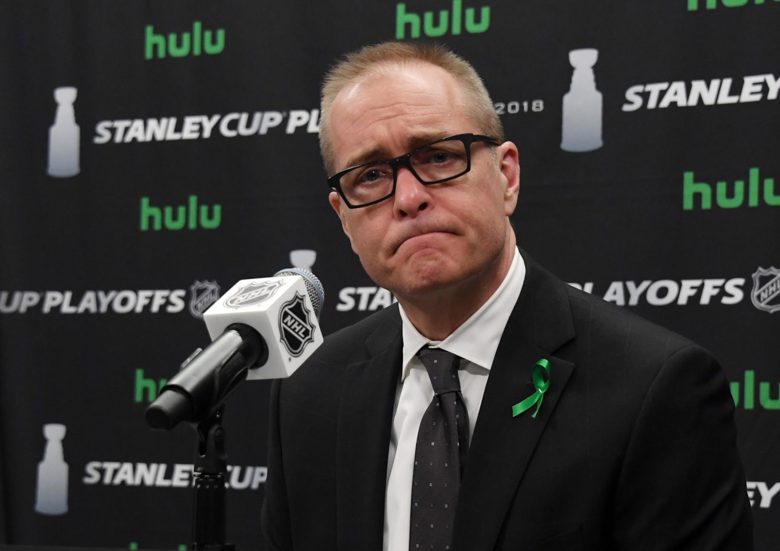LAS VEGAS, NV - MAY 16:  Head coach Paul Maurice of the Winnipeg Jets speaks during a news conference following his team's 4-2 loss to the Vegas Golden Knights in Game Three of the Western Conference Finals during the 2018 NHL Stanley Cup Playoffs at T-Mobile Arena on May 16, 2018 in Las Vegas, Nevada.  (Photo by Ethan Miller/Getty Images)