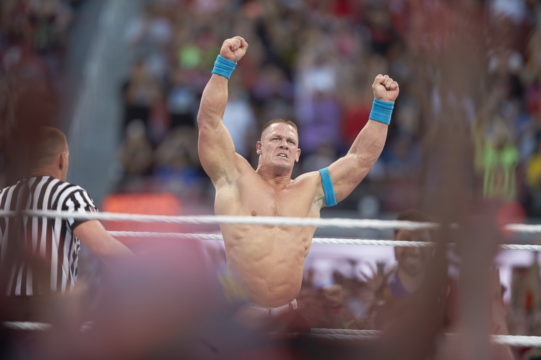 WWE Wrestling: WrestleMania 31: John Cena victorious in ring during event at Levi's Stadium.
Santa Clara, CA 3/29/2015
CREDIT: Jed Jacobsohn (Photo by Jed Jacobsohn /Sports Illustrated via Getty Images)
(Set Number: X159445 TK1 )