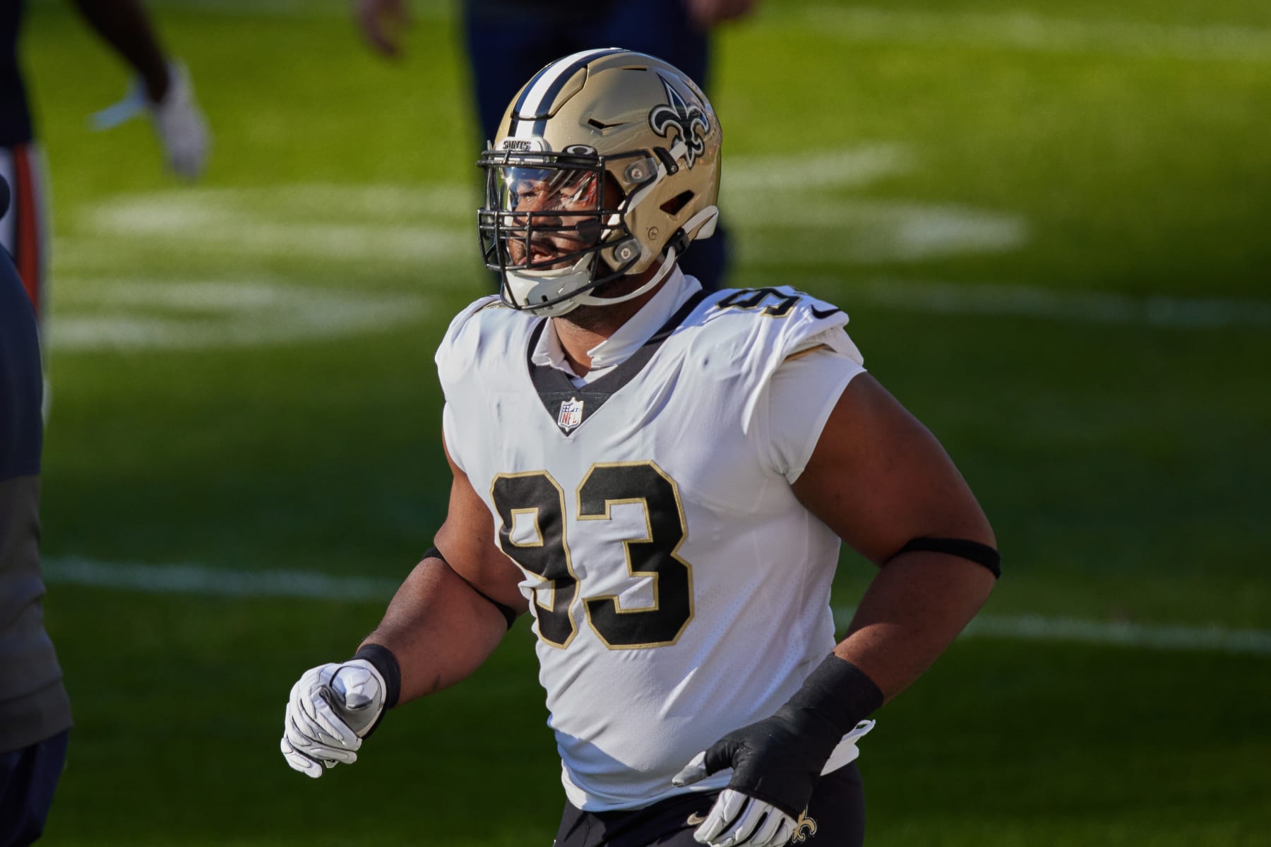 CHICAGO, IL - NOVEMBER 01: New Orleans Saints defensive tackle David Onyemata (93) in action during a game between the Chicago Bears and the New Orleans Saints on November 01, 2020 at Soldier Stadium, in Chicago, IL. (Photo by Robin Alam/Icon Sportswire via Getty Images)