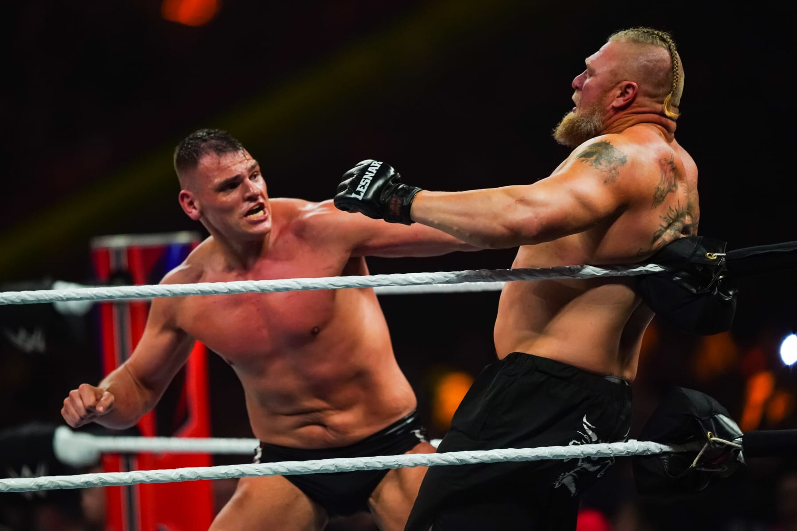 SAN ANTONIO, TEXAS - JANUARY 28: Gunther wrestles Brock Lesnar during the WWE Royal Rumble at the Alamodome on January 28, 2023 in San Antonio, Texas. (Photo by Alex Bierens de Haan/Getty Images) SAN ANTONIO, TEXAS - JANUARY 28: Gunther wrestles Brock Lesnar during the WWE Royal Rumble at the Alamodome on January 28, 2023 in San Antonio, Texas. (Photo by Alex Bierens de Haan/Getty Images)