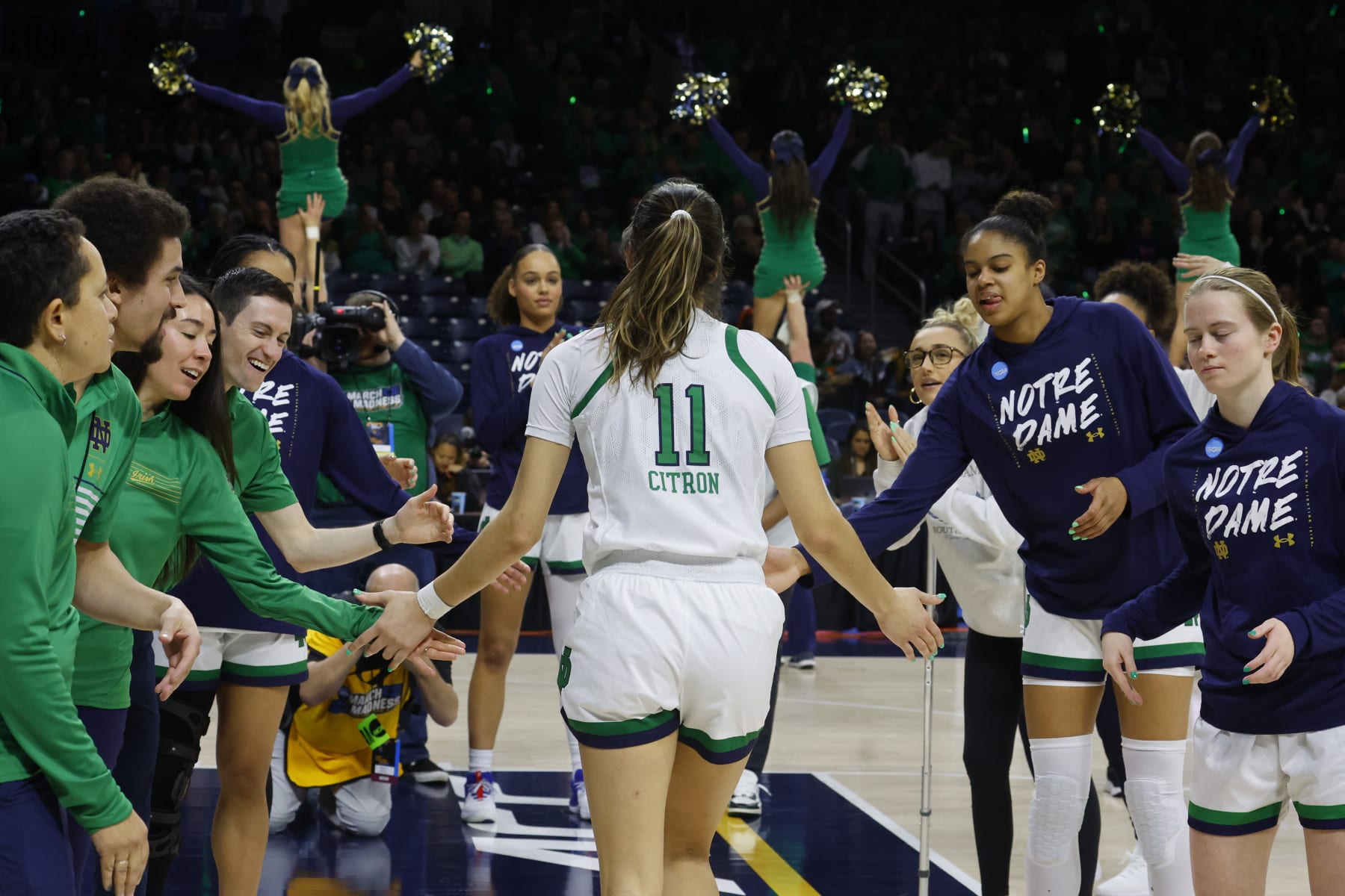 SOUTH BEND, INDIANA - MARCH 17: Notre Dame Fighting Irish guard Sonia Citron (11) coming off bench before the Notre Dame Fighting Irish game versus the Southern Utah Thunderbirds game in the First Four of the NCAA Women's Basketball Championship Greenville Regional 1 on March 17, 2023 at Purcell Pavilion in South Bend, IN.
(Photo by Marcus Snowden/Icon Sportswire via Getty Images)