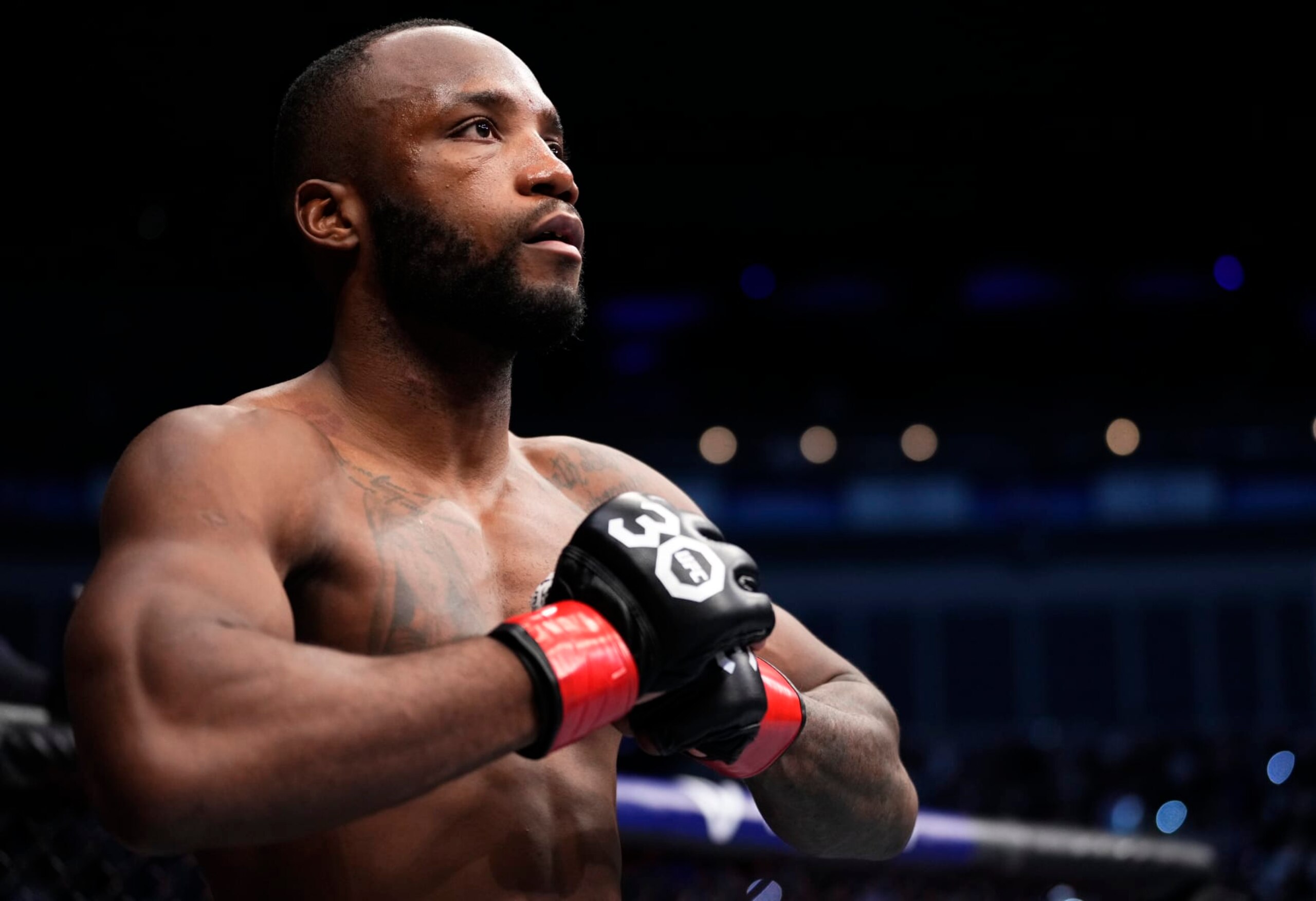 LONDON, ENGLAND - MARCH 18: Leon Edwards of Jamaica prepares to fight Kamaru Usman of Nigeria in the UFC welterweight championship fight during the UFC 286 event at The O2 Arena on March 18, 2023 in London, England. (Photo by Jeff Bottari/Zuffa LLC via Getty Images)