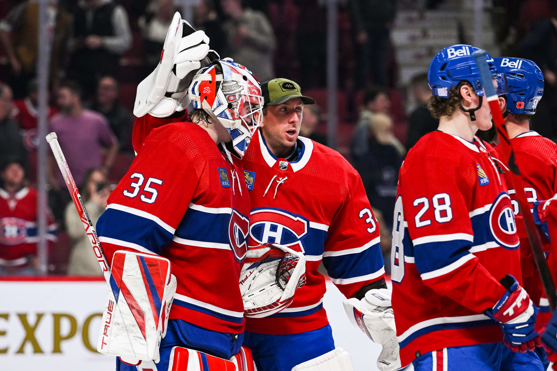 Montréal Canadiens goaltenders Sam Montembeault (left) and Jake Allen. 