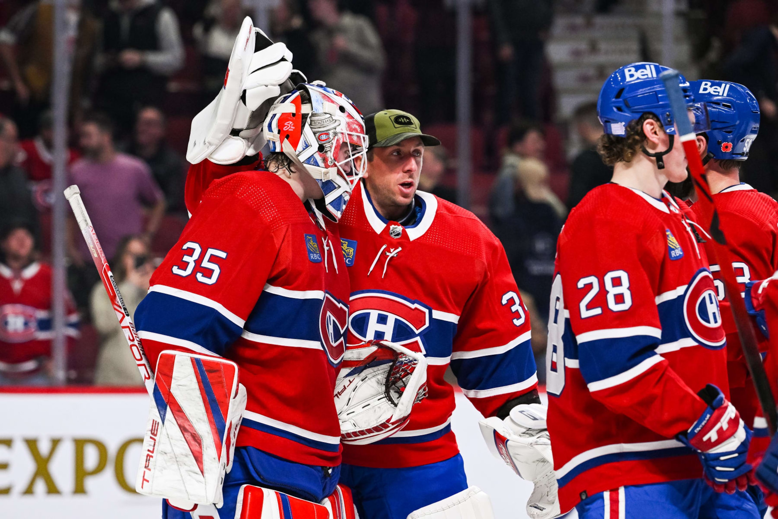 Montréal Canadiens goaltenders Sam Montembeault (left) and Jake Allen. 