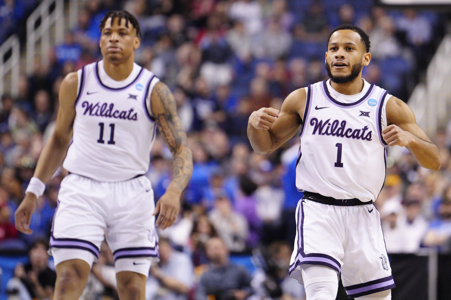 Kansas State's Markquis Nowell (1) and Keyontae Johnson (11)