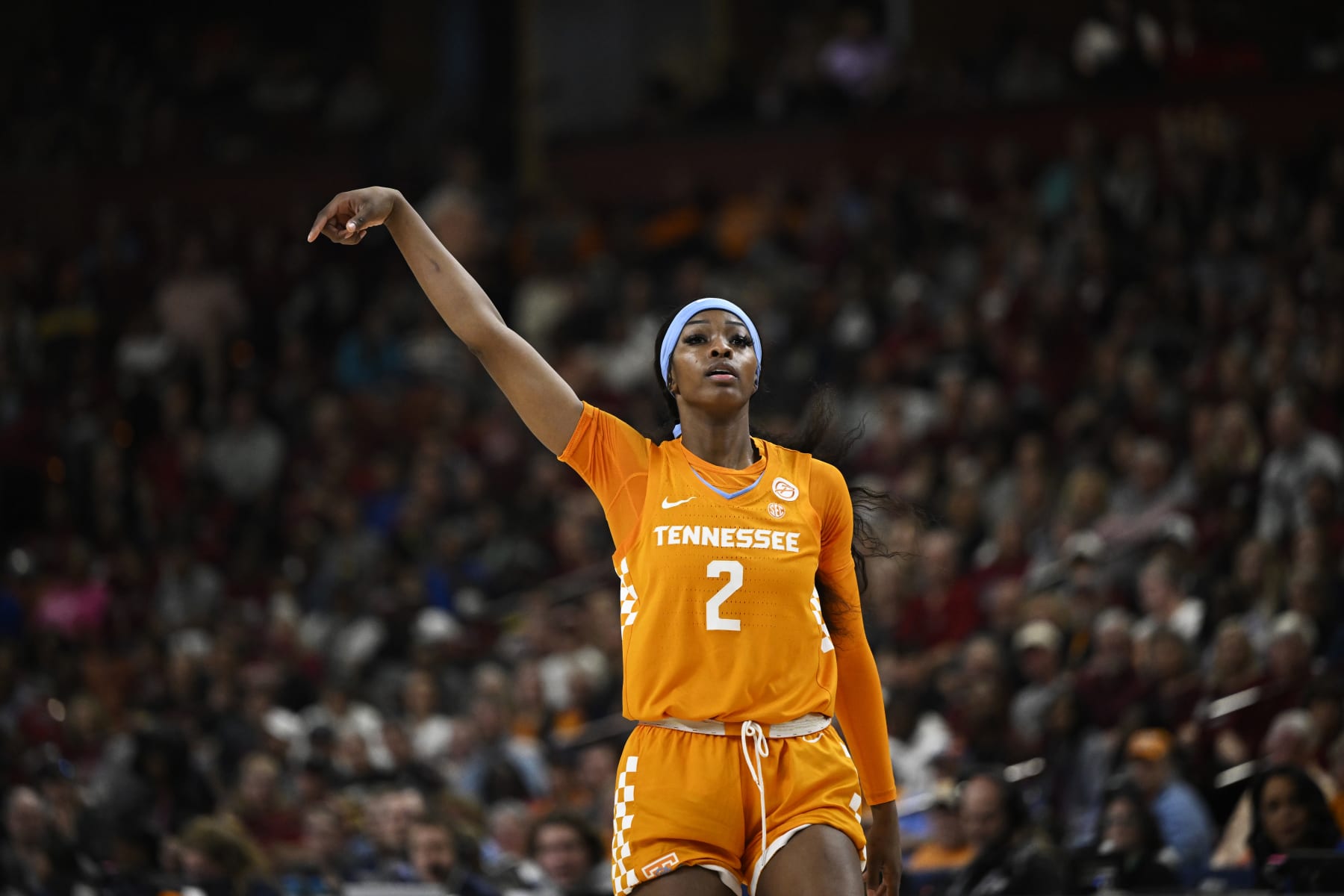 GREENVILLE, SOUTH CAROLINA - MARCH 05: Rickea Jackson #2 of the Tennessee Lady Vols hits a three point basket against the South Carolina Gamecocks in the second quarter during the championship game of the SEC Women's Basketball Tournament at Bon Secours Wellness Arena on March 05, 2023 in Greenville, South Carolina. (Photo by Eakin Howard/Getty Images)