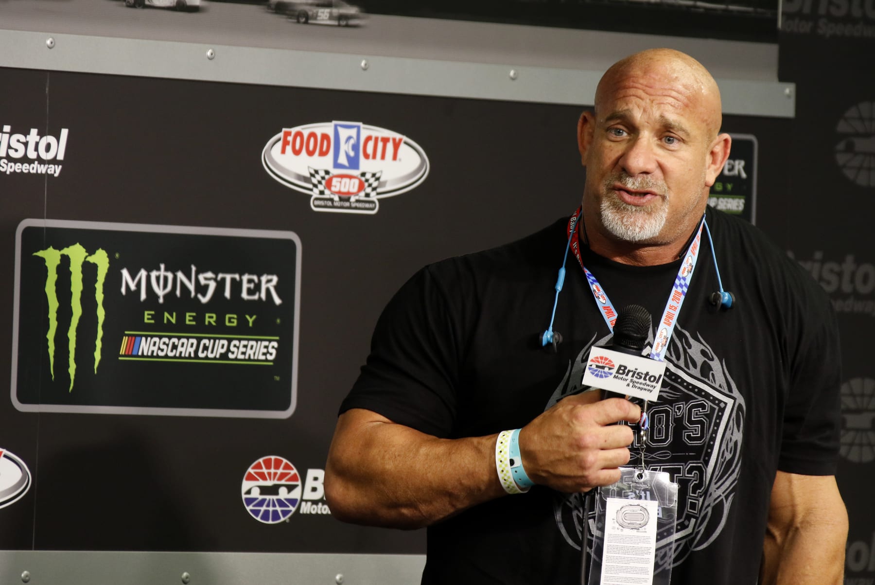 BRISTOL, TN - APRIL 14: WWE Hall of fame member Bill Goldberg during practice for the 58th annual Food City 500 on Saturday April 14, 2018 at Bristol Motor Speedway in Bristol Tennessee (Photo by Jeff Robinson/Icon Sportswire via Getty Images)