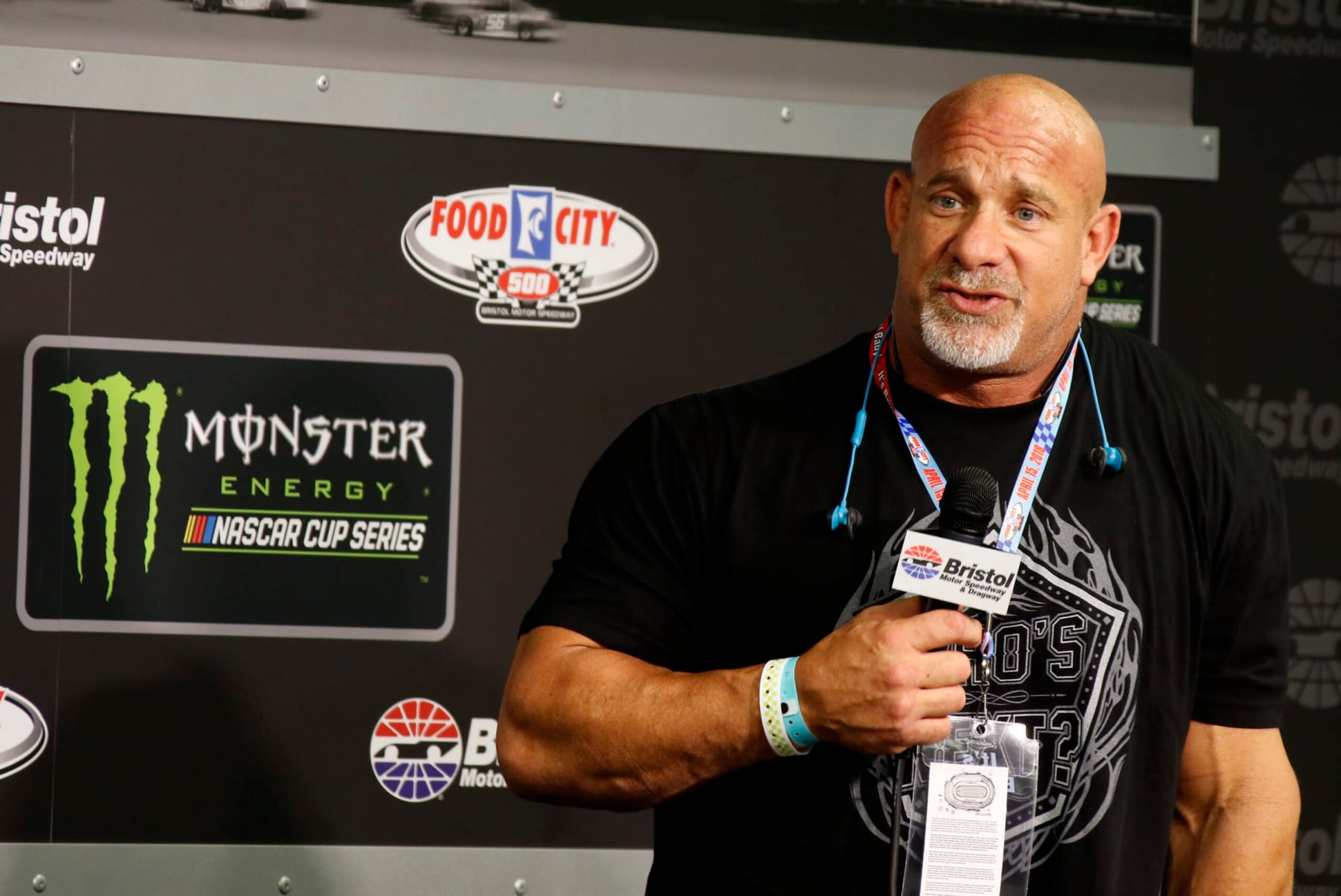 BRISTOL, TN - APRIL 14: WWE Hall of fame member Bill Goldberg during practice for the 58th annual Food City 500 on Saturday April 14, 2018 at Bristol Motor Speedway in Bristol Tennessee (Photo by Jeff Robinson/Icon Sportswire via Getty Images)