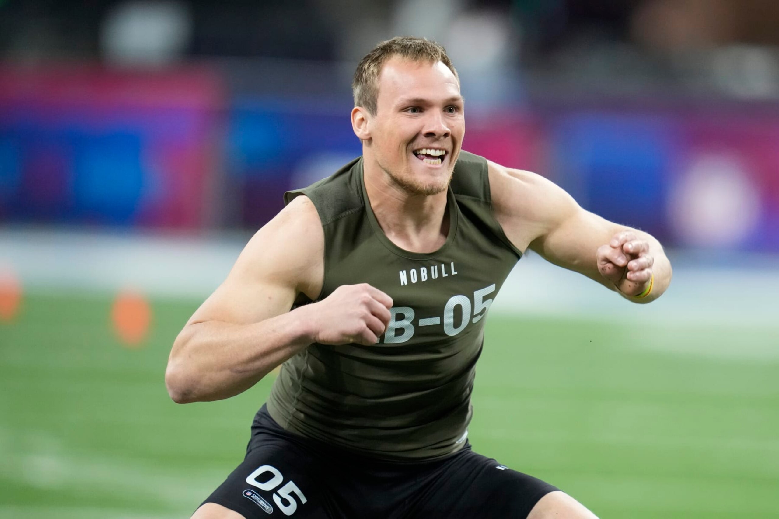 Iowa linebacker Jack Campbell runs a drill at the NFL football scouting combine in Indianapolis, Thursday, March 2, 2023. (AP Photo/Michael Conroy) Iowa linebacker Jack Campbell runs a drill at the NFL football scouting combine in Indianapolis, Thursday, March 2, 2023. (AP Photo/Michael Conroy)