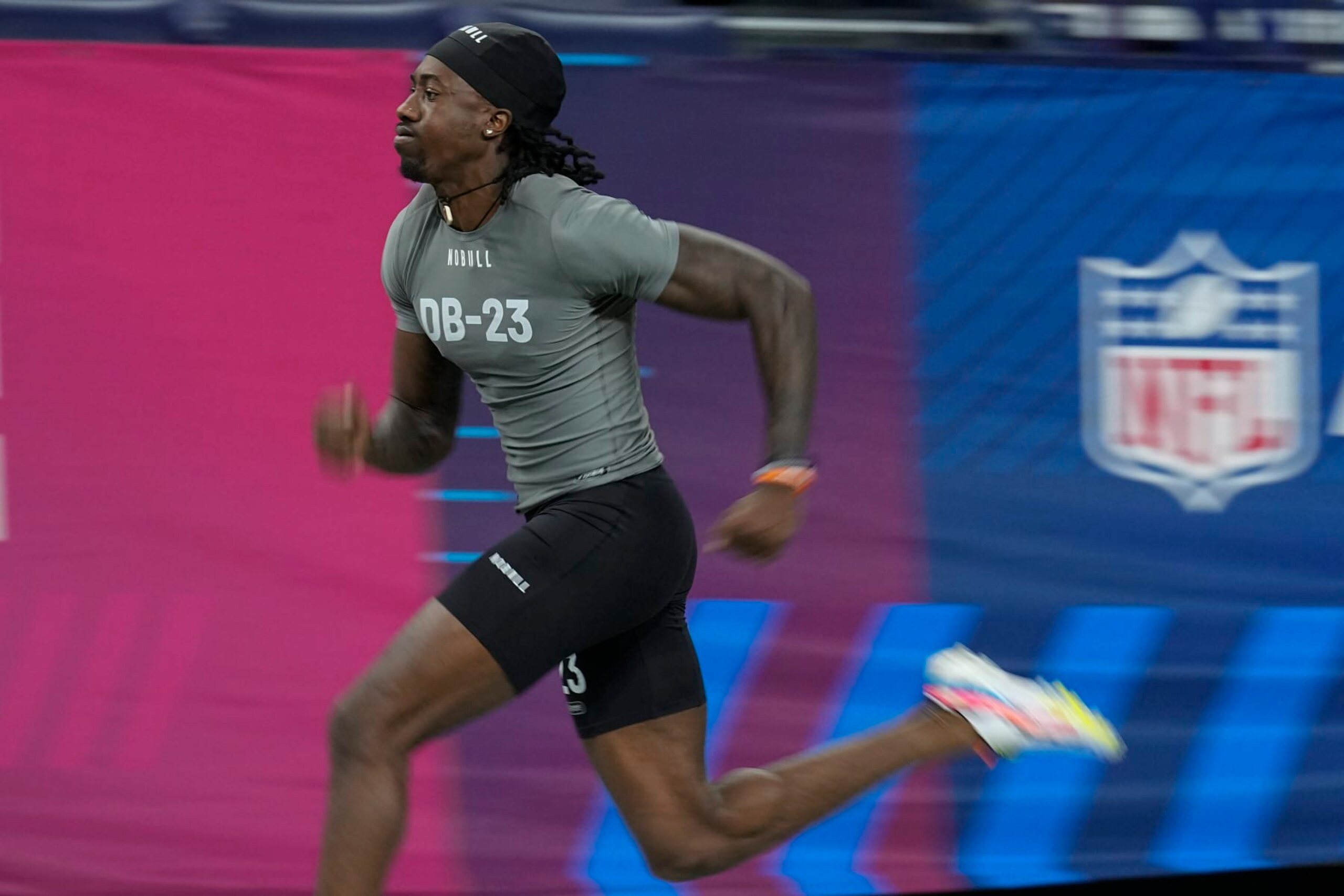 Penn State defensive back Joey Porter runs the 40-yard dash at the NFL football scouting combine in Indianapolis, Friday, March 3, 2023. (AP Photo/Darron Cummings) Penn State defensive back Joey Porter runs the 40-yard dash at the NFL football scouting combine in Indianapolis, Friday, March 3, 2023. (AP Photo/Darron Cummings)