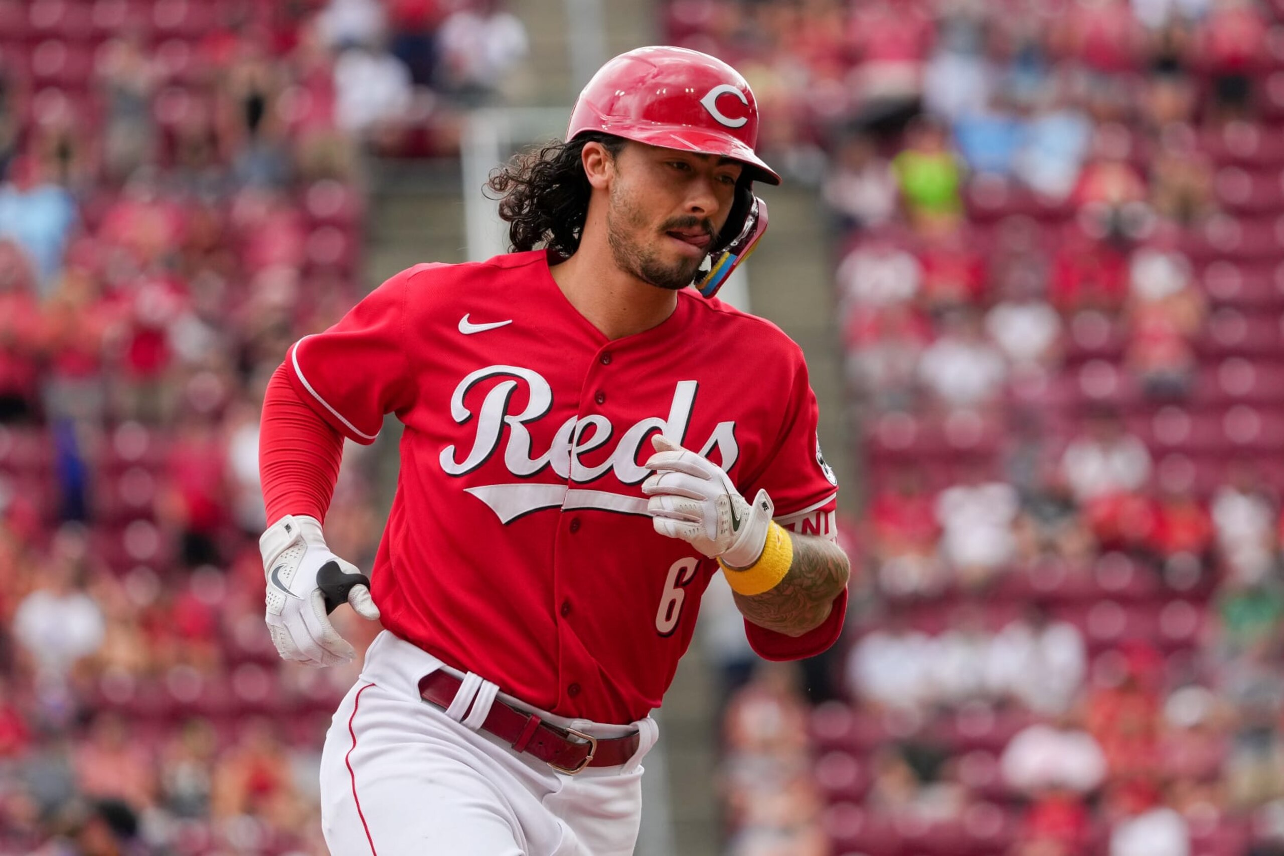 CINCINNATI, OHIO - SEPTEMBER 04: Jonathan India #6 of the Cincinnati Reds rounds the bases after hitting a home run in the eighth inning against the Colorado Rockies during game one of a doubleheader at Great American Ball Park on September 04, 2022 in Cincinnati, Ohio. (Photo by Dylan Buell/Getty Images)