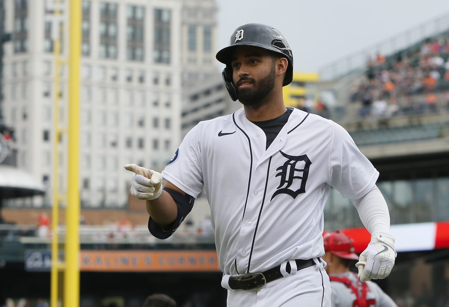 DETROIT, MI -  AUGUST 21:  Riley Greene #31 of the Detroit Tigers after hitting a solo home run against the Los Angeles Angels during the first inning at Comerica Park on August 21, 2022, in Detroit, Michigan. (Photo by Duane Burleson/Getty Images)