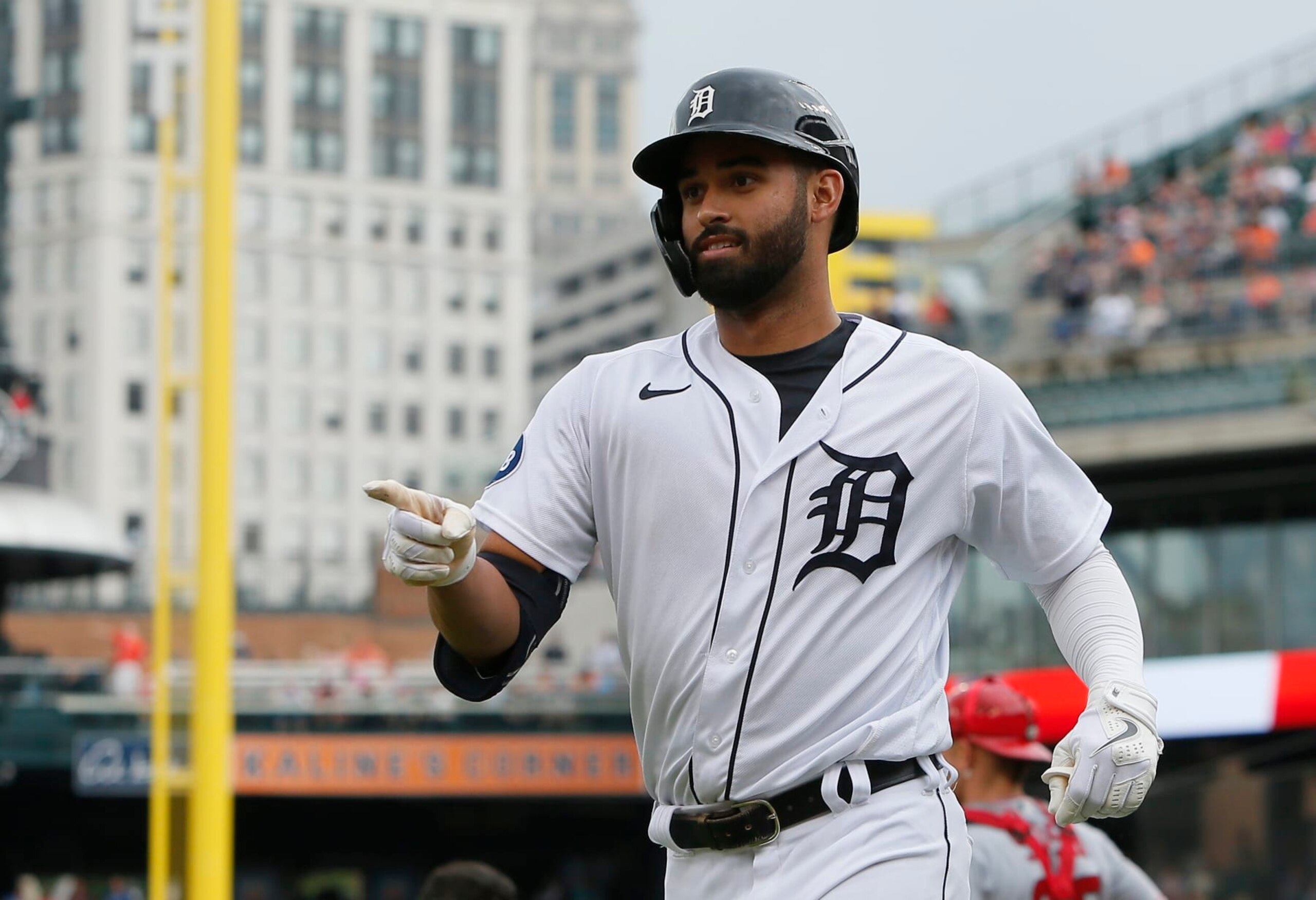DETROIT, MI -  AUGUST 21:  Riley Greene #31 of the Detroit Tigers after hitting a solo home run against the Los Angeles Angels during the first inning at Comerica Park on August 21, 2022, in Detroit, Michigan. (Photo by Duane Burleson/Getty Images)