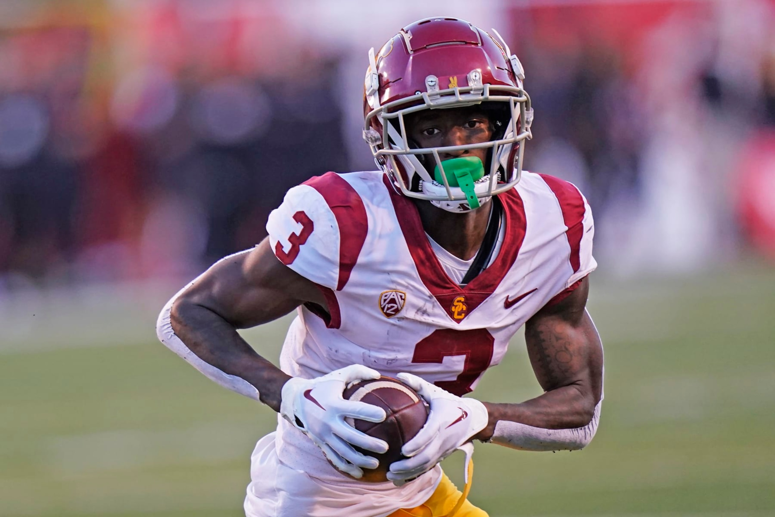 Southern California wide receiver Jordan Addison (3) carries the ball against Utah during the first half of an NCAA college football game Saturday, Oct. 15, 2022, in Salt Lake City. (AP Photo/Rick Bowmer)