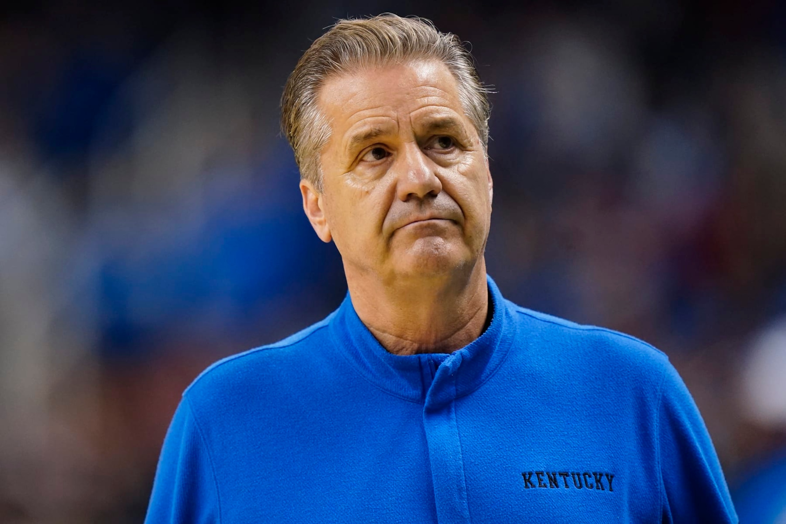 GREENSBORO, NORTH CAROLINA - MARCH 19: Head coach John Calipari of the Kentucky Wildcats reacts during the second half against the Kansas State Wildcats in the second round of the NCAA Men's Basketball Tournament at The Fieldhouse at Greensboro Coliseum on March 19, 2023 in Greensboro, North Carolina. (Photo by Jacob Kupferman/Getty Images)
