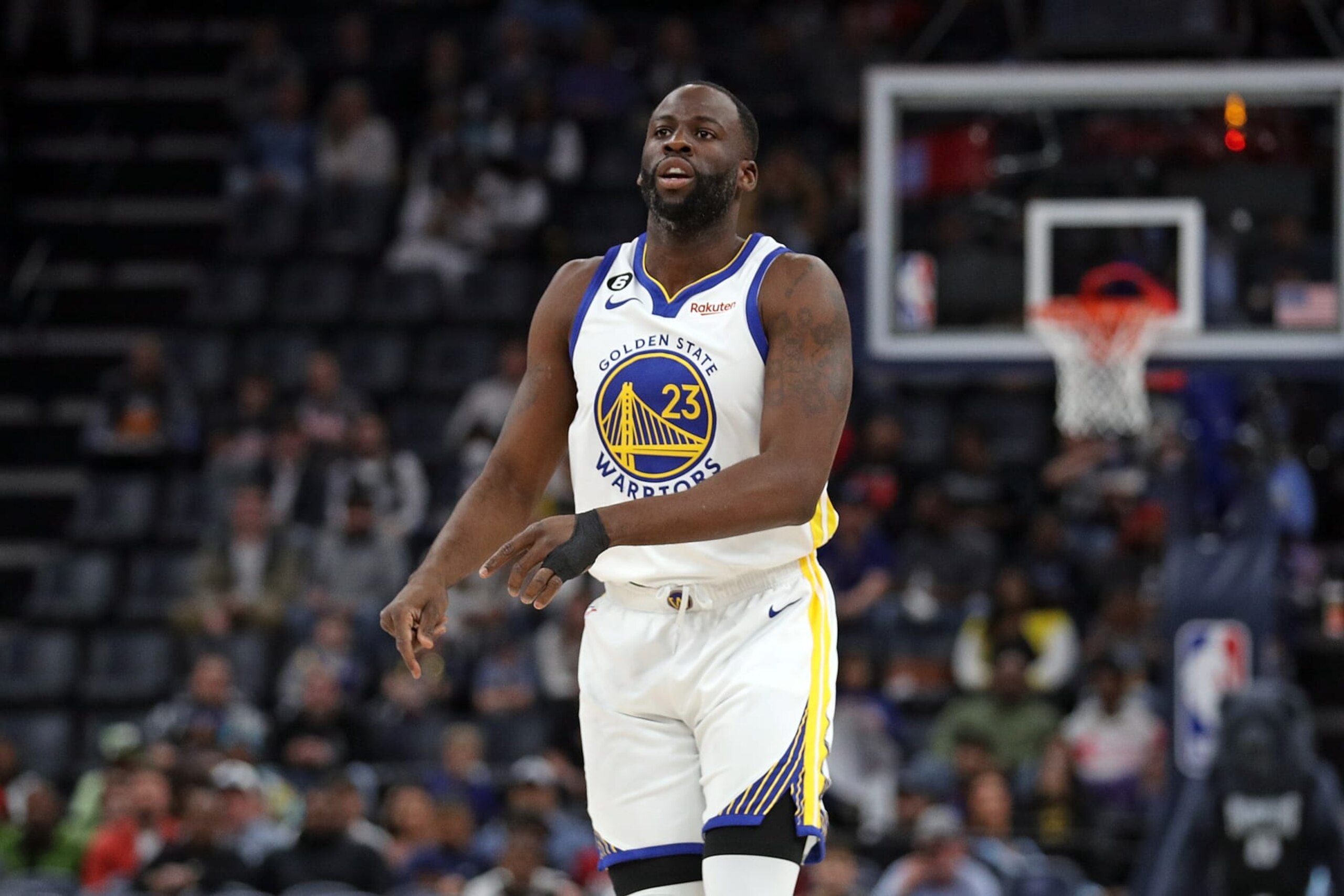 MEMPHIS, TENNESSEE - MARCH 09: Draymond Green #23 of the Golden State Warriors runs up the court during the game against the Memphis Grizzlies at FedExForum on March 09, 2023 in Memphis, Tennessee. NOTE TO USER: User expressly acknowledges and agrees that, by downloading and or using this photograph, User is consenting to the terms and conditions of the Getty Images License Agreement. (Photo by Justin Ford/Getty Images)