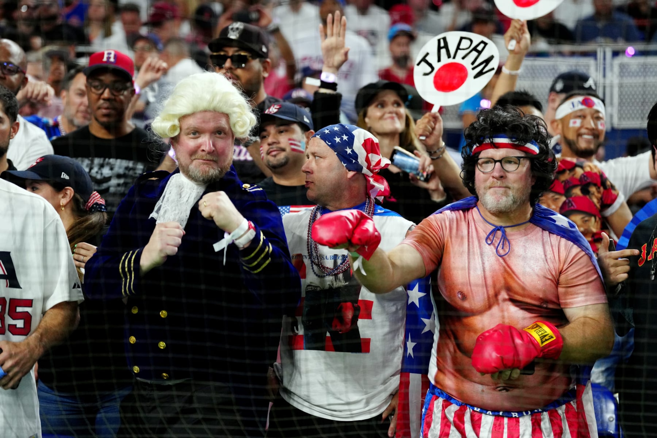 MIAMI, FL - MARCH 21:  Team USA fans look on from the stands prior to the 2023 World Baseball Classic Championship game between Team USA and Team Japan at loanDepot Park on Tuesday, March 21, 2023 in Miami, Florida. (Photo by Mary DeCicco/WBCI/MLB Photos via Getty Images)