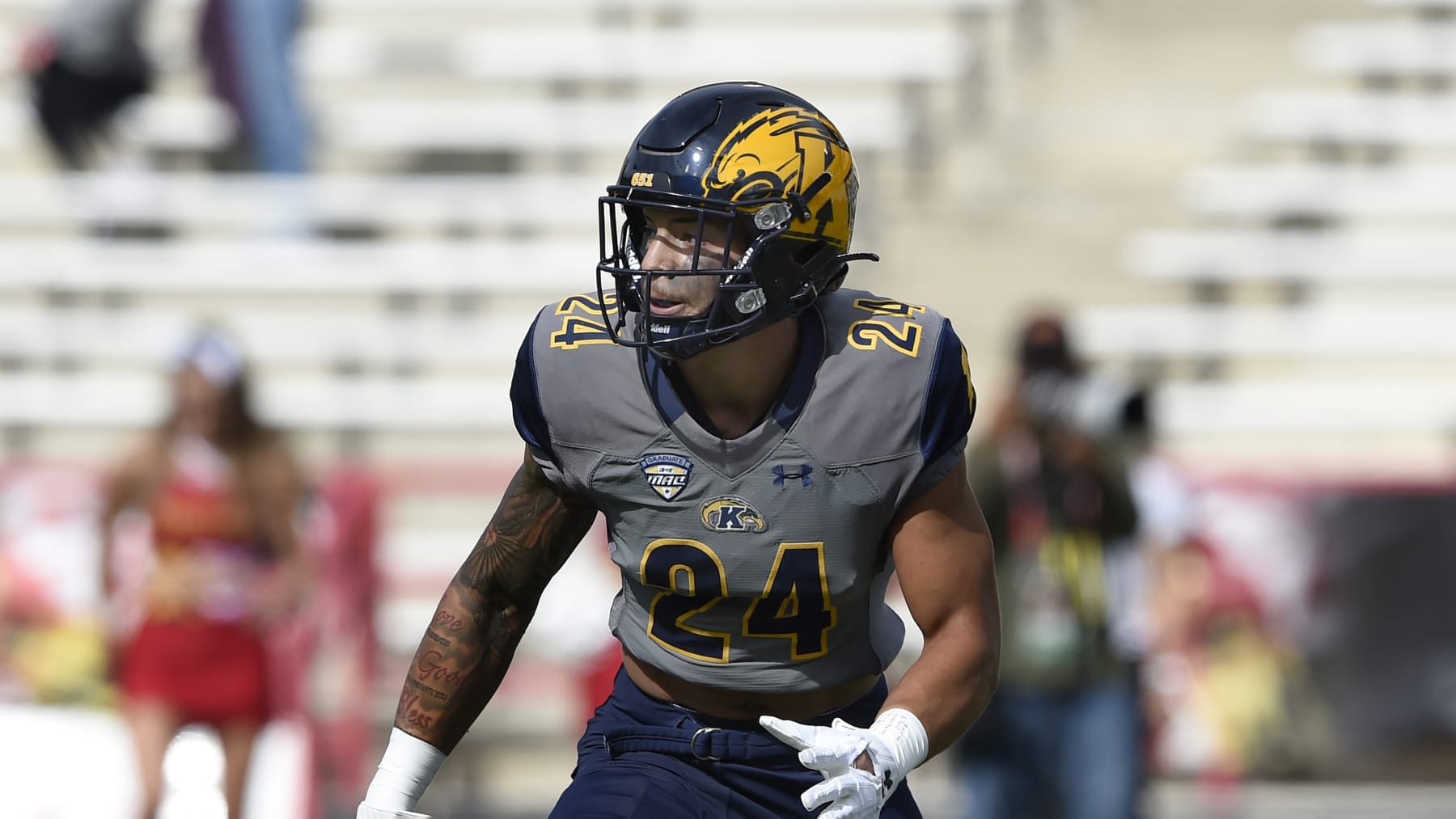 Kent States' Nico Bolden in the first half of an NCAA college football game Saturday, Sept. 25, 2021, in College Park, Md. (AP Photo/Gail Burton)