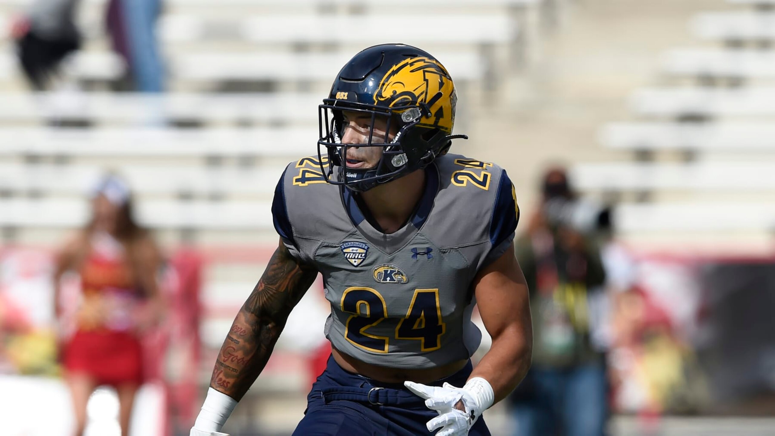 Kent States' Nico Bolden in the first half of an NCAA college football game Saturday, Sept. 25, 2021, in College Park, Md. (AP Photo/Gail Burton)