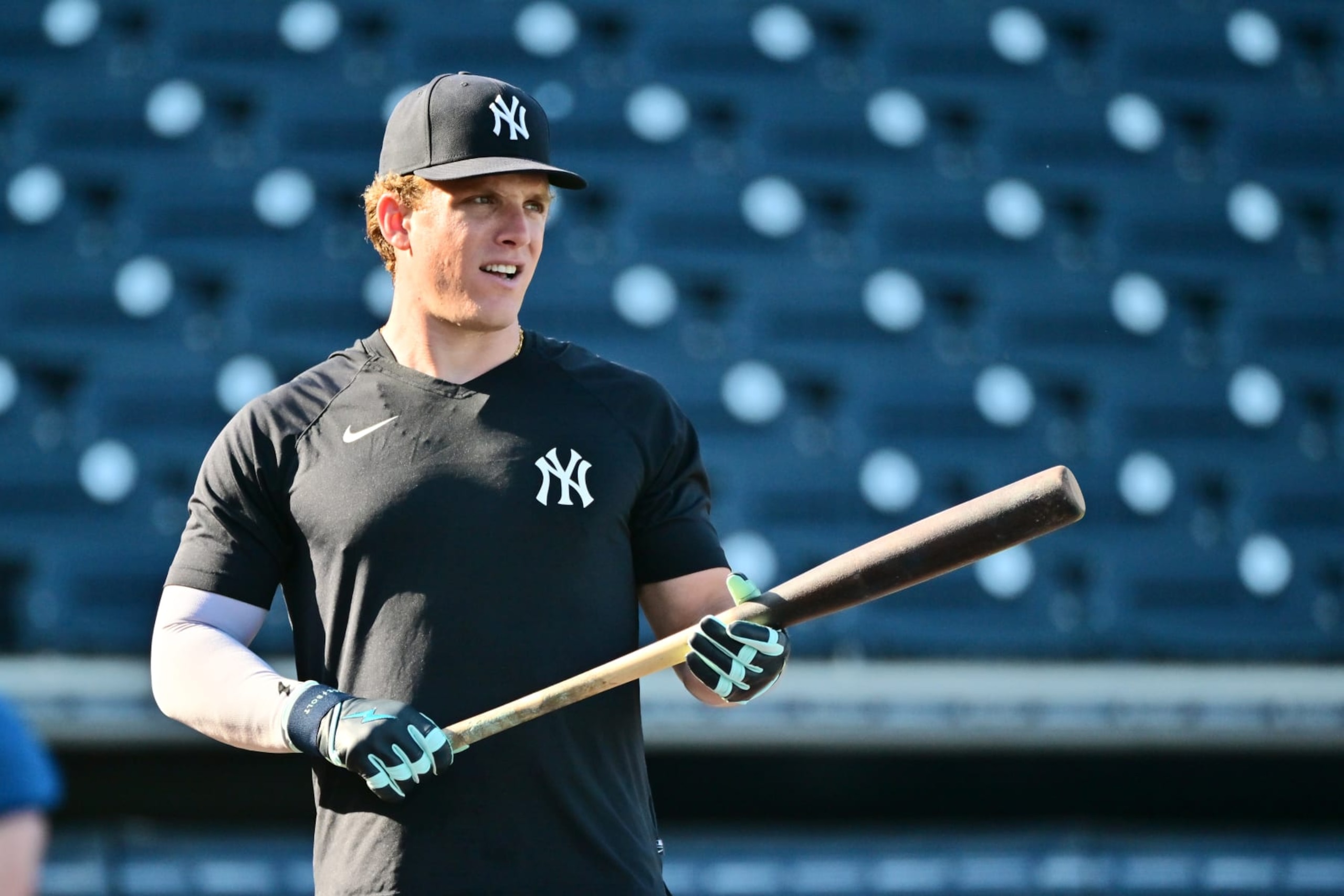 TAMPA, FLORIDA - MARCH 06: Harrison Bader #22 of the New York Yankees looks on during batting practice prior to a Grapefruit League Spring Training game against the Pittsburgh Pirates at George M. Steinbrenner Field on March 06, 2023 in Tampa, Florida. (Photo by Julio Aguilar/Getty Images)