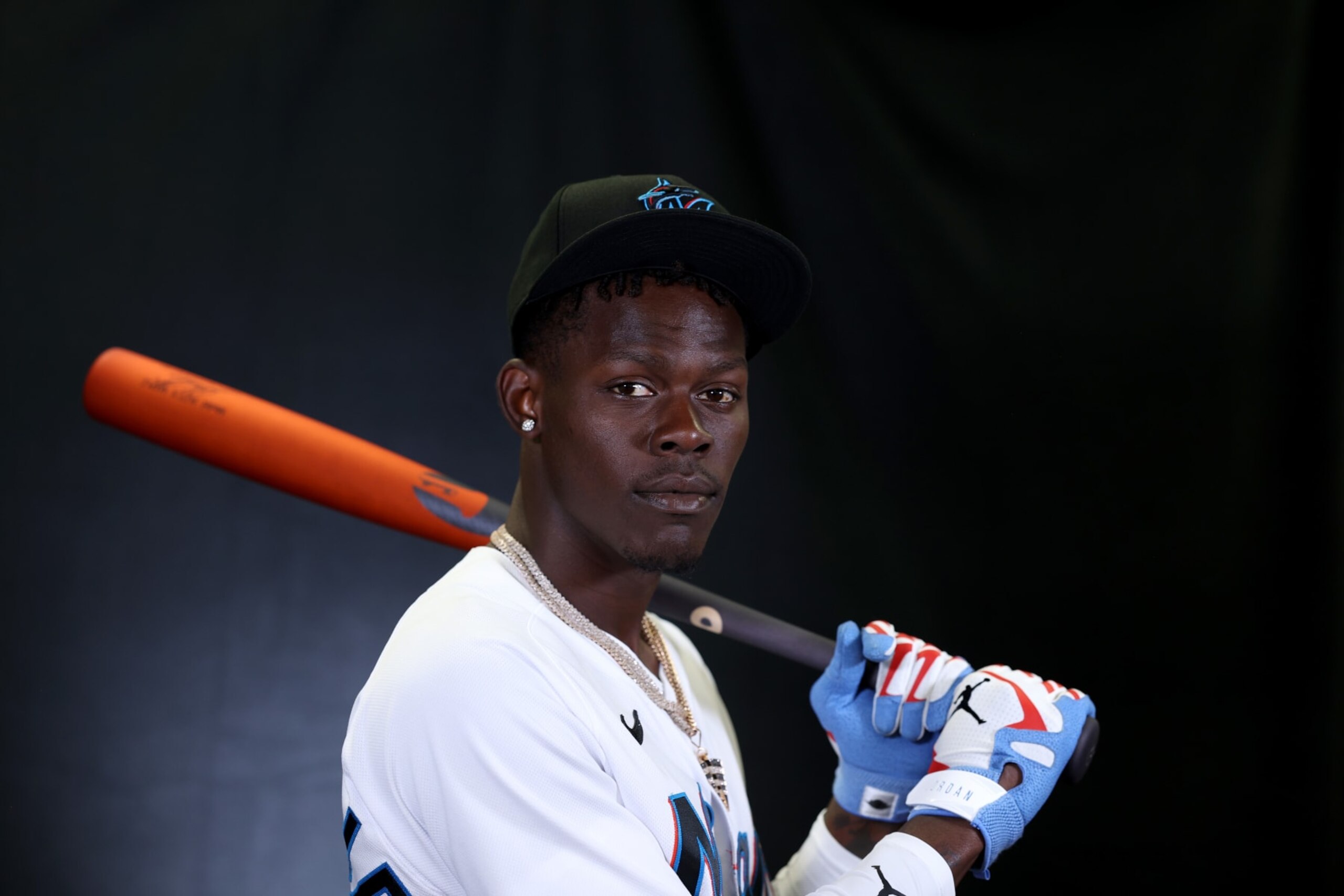 JUPITER, FLORIDA - FEBRUARY 22: Jazz Chisholm Jr. #2 of the Miami Marlins poses for a portrait during photo day at Roger Dean Stadium on February 22, 2023 in Jupiter, Florida. (Photo by Rob Carr/Getty Images)