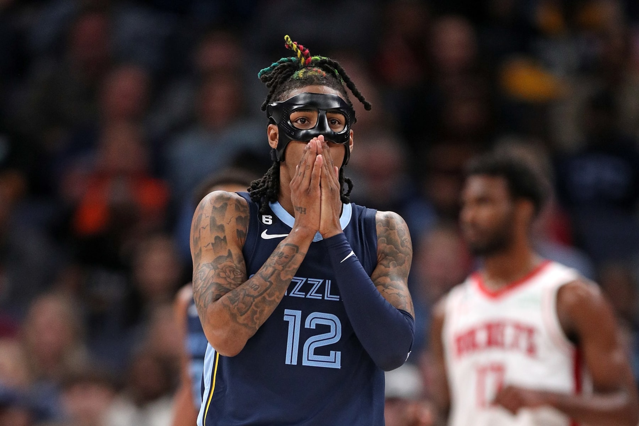 MEMPHIS, TENNESSEE - MARCH 22: Ja Morant #12 of the Memphis Grizzlies during the game against the Houston Rockets at FedExForum on March 22, 2023 in Memphis, Tennessee. NOTE TO USER: User expressly acknowledges and agrees that, by downloading and or using this photograph, User is consenting to the terms and conditions of the Getty Images License Agreement. (Photo by Justin Ford/Getty Images)