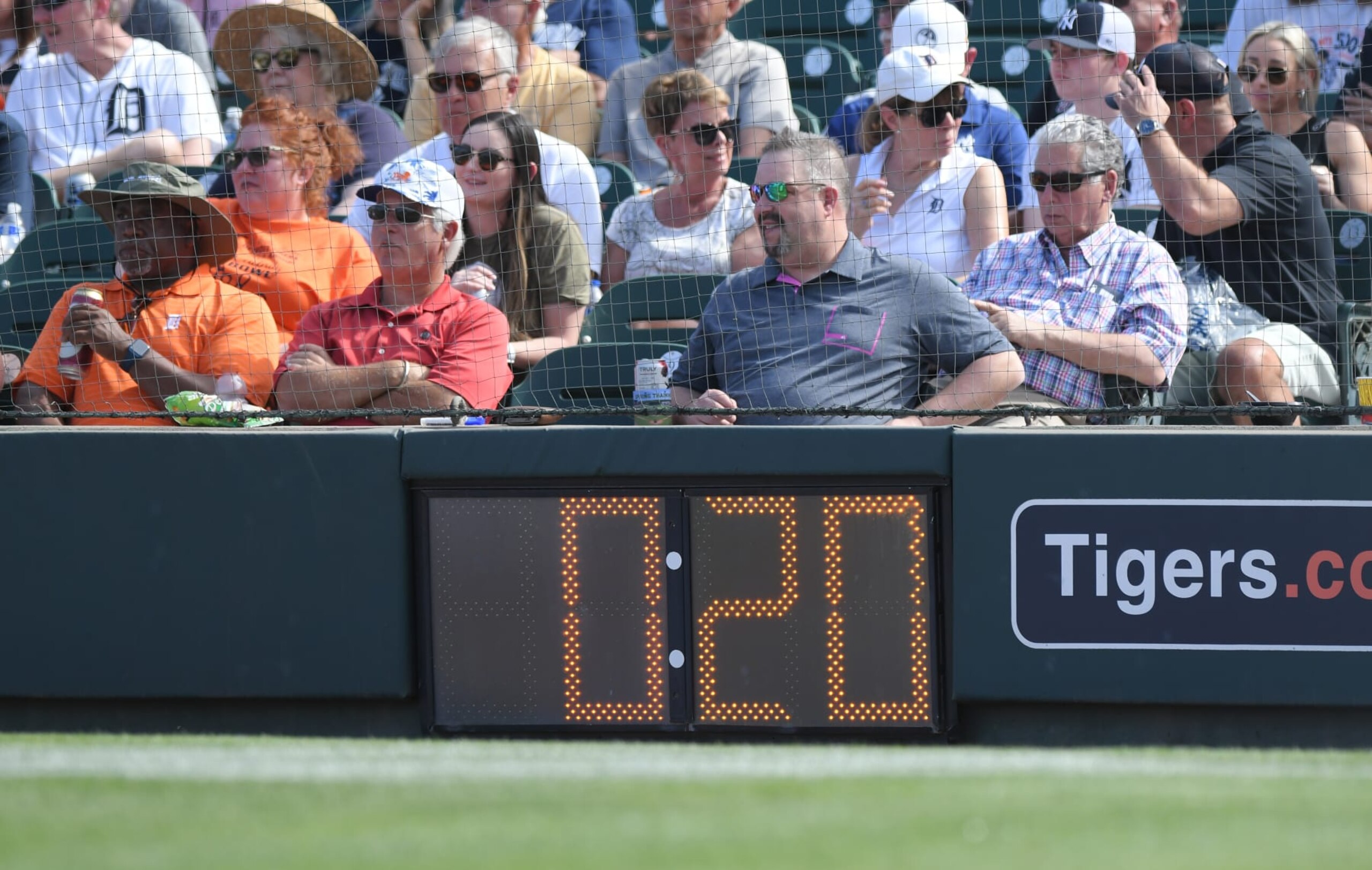 LAKELAND, FL - MARCH 10:  A detailed view of the pitch clock behind home plate during the Spring Training game between the New York Yankees and the Detroit Tigers at Publix Field at Joker Marchant Stadium on March 10, 2023 in Lakeland, Florida. The Yankees defeated the Tigers 4-3.  (Photo by Mark Cunningham/MLB Photos via Getty Images)