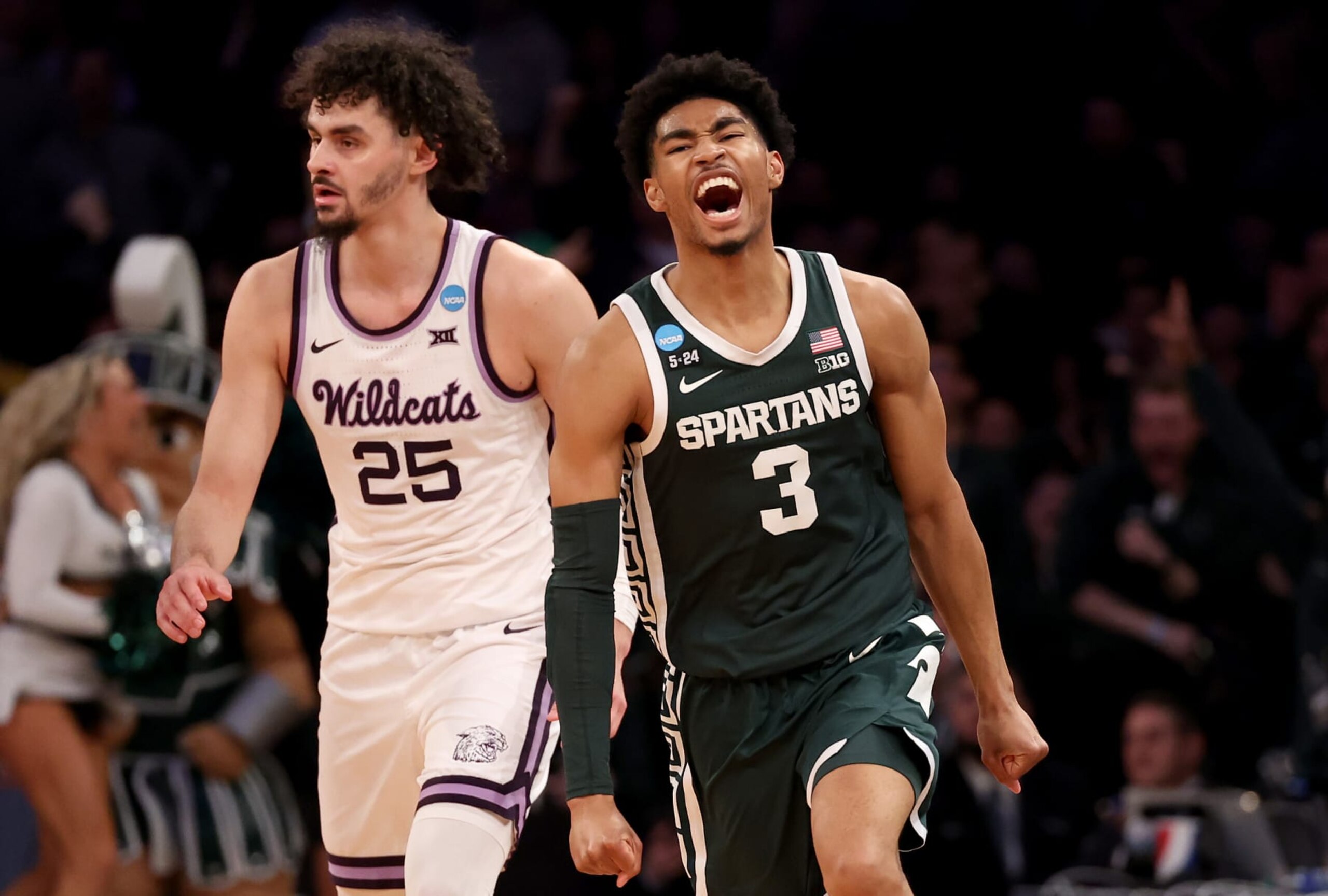 Michigan State's Jaden Akins and Kansas State's Ismael Massoud