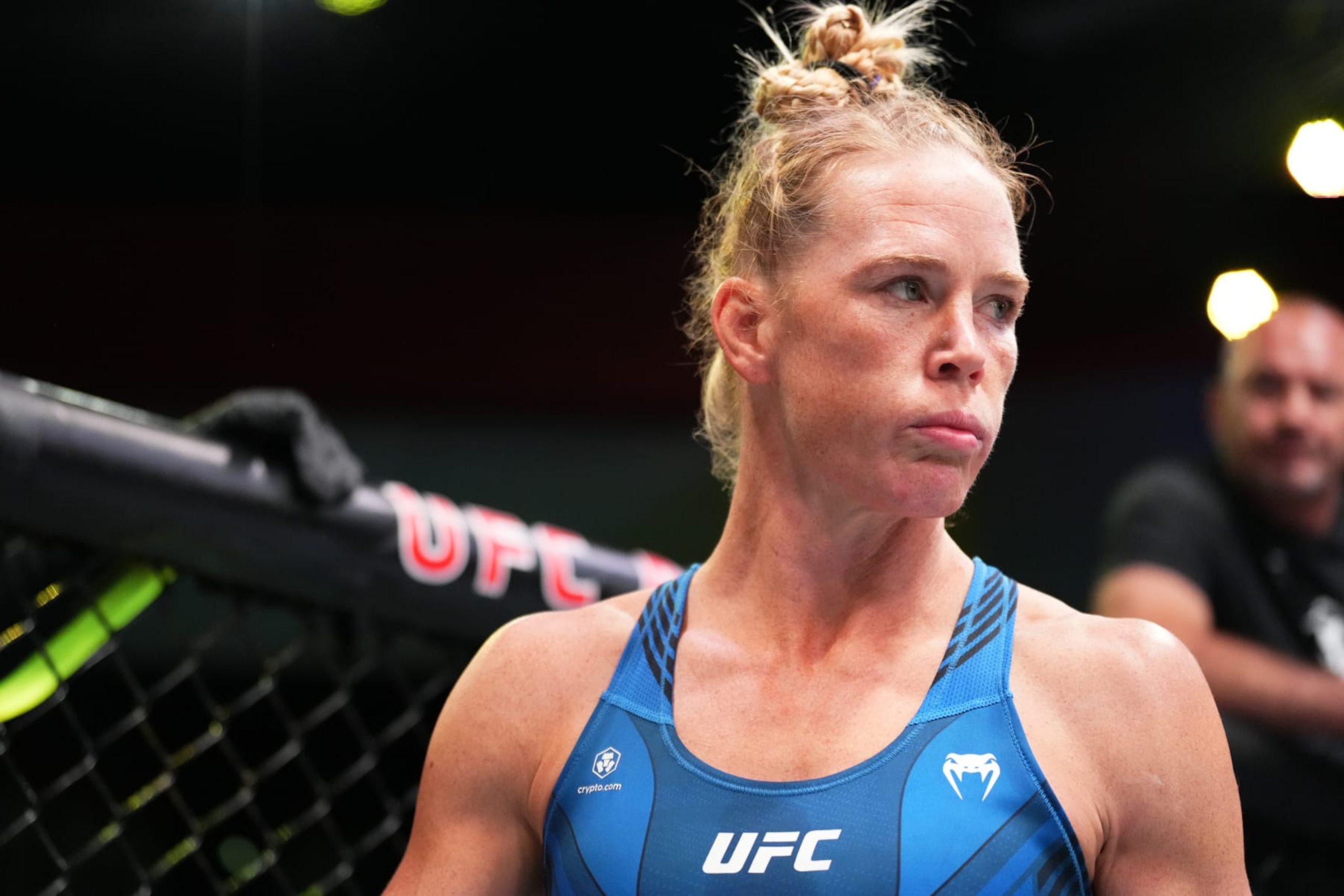 LAS VEGAS, NEVADA - MAY 21: Holly Holm prepares to fight Ketlen Vieira of Brazil in a bantamweight bout during the UFC Fight Night event at UFC APEX on May 21, 2022 in Las Vegas, Nevada. (Photo by Chris Unger/Zuffa LLC)