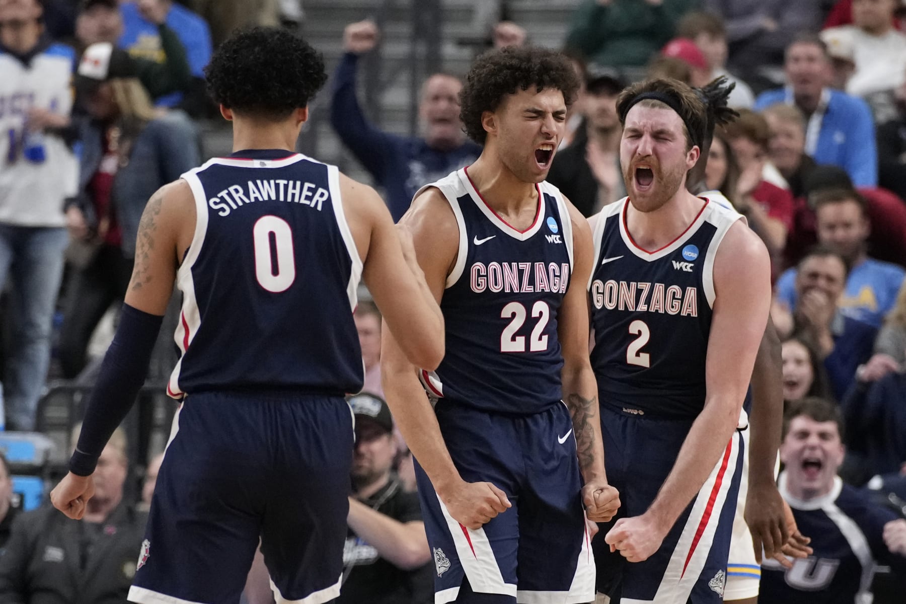 Gonzaga's Julian Strawther, Anton Watson and Drew Timme
