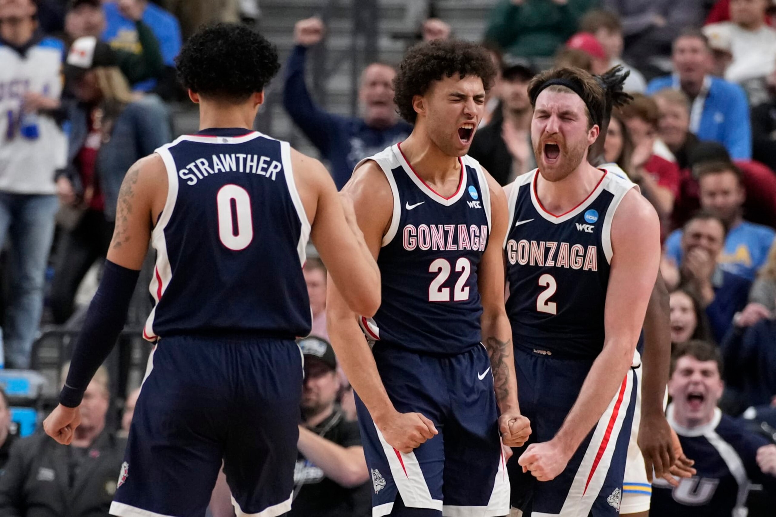 Gonzaga's Julian Strawther, Anton Watson and Drew Timme