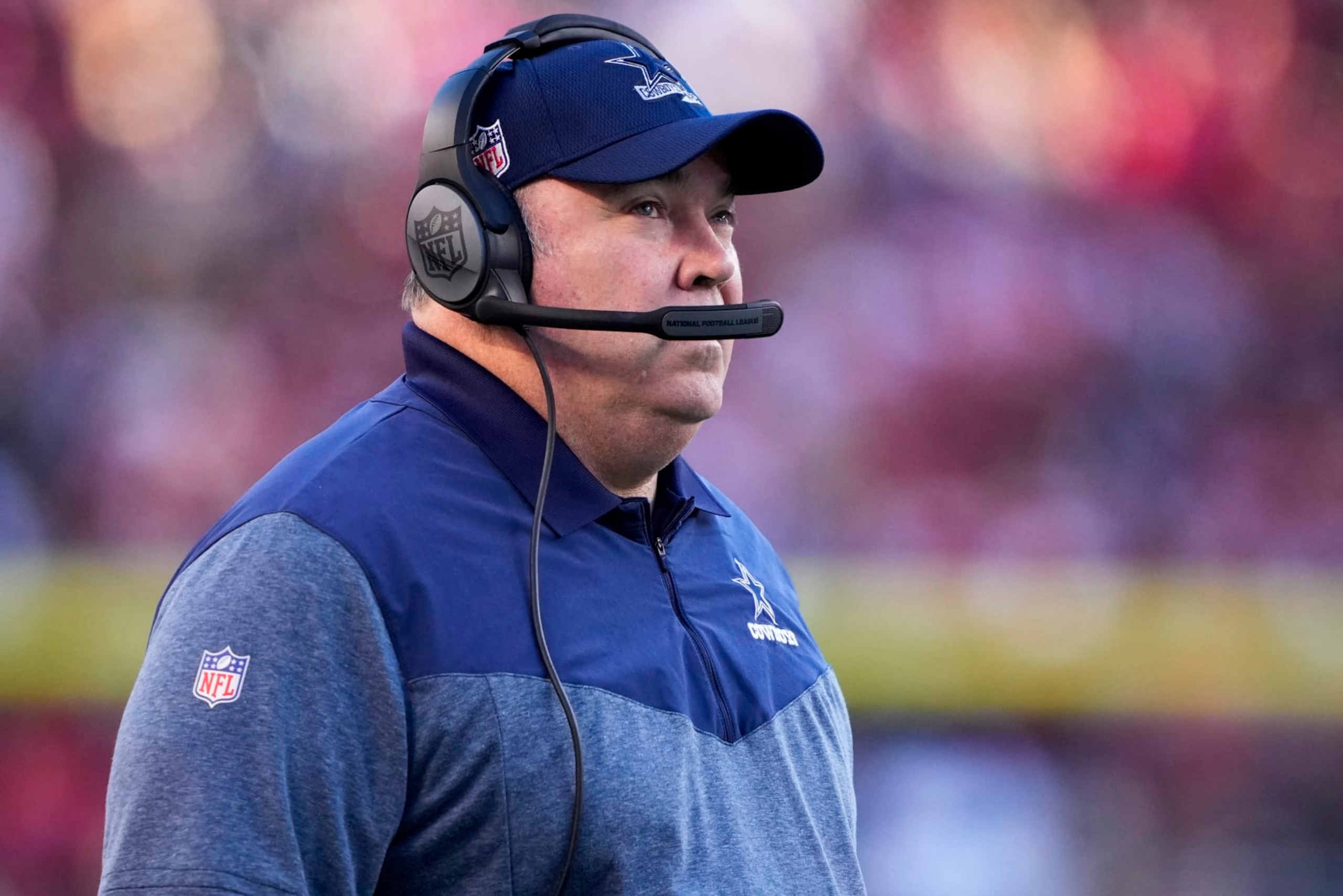 SANTA CLARA, CALIFORNIA - JANUARY 22: Head coach Mike McCarthy of the Dallas Cowboys looks on against the San Francisco 49ers during the first half in the NFC Divisional Playoff game at Levi's Stadium on January 22, 2023 in Santa Clara, California. (Photo by Thearon W. Henderson/Getty Images)