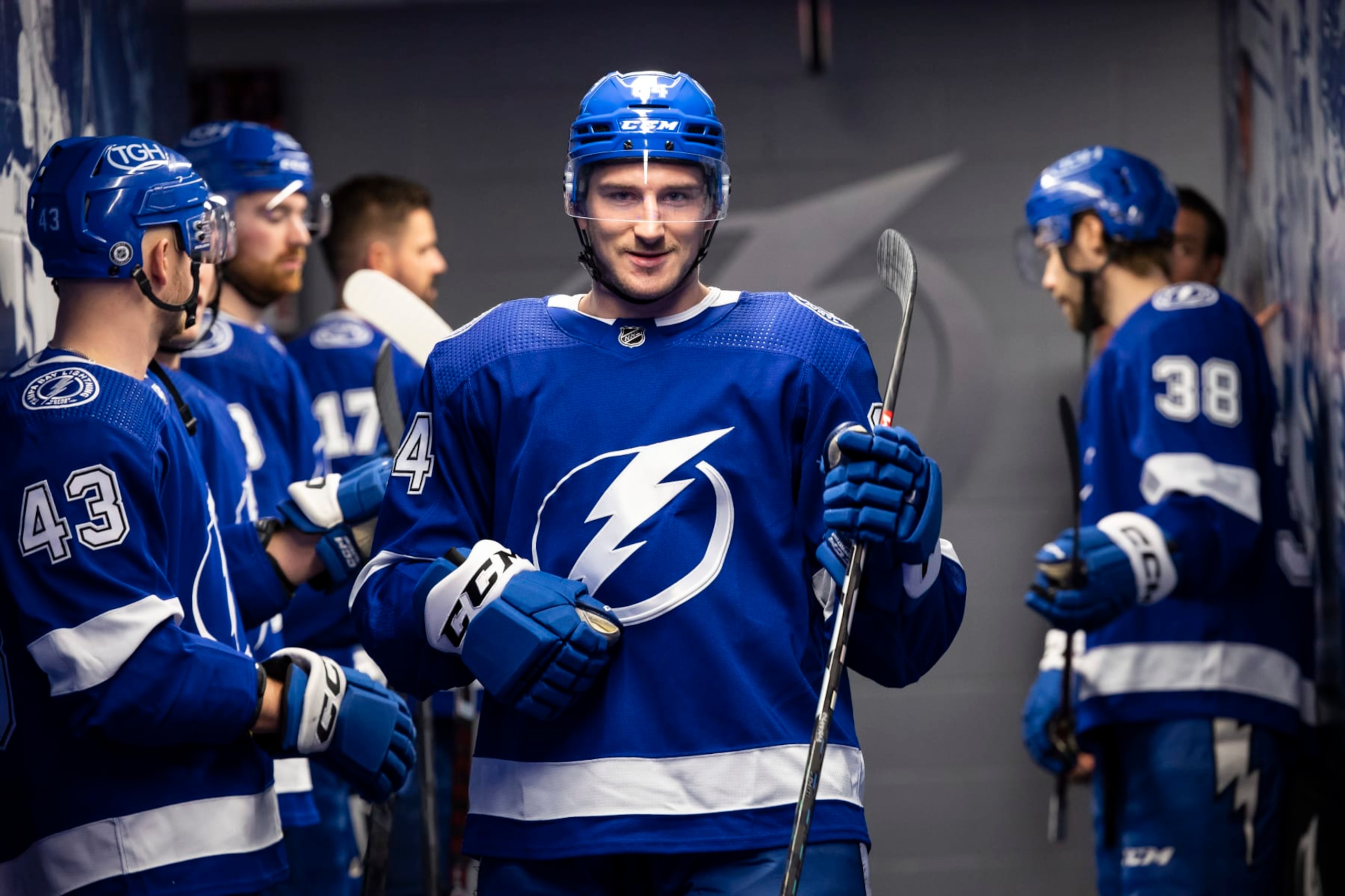TAMPA, FL - MARCH 12: Tanner Jeannot #84 of the Tampa Bay Lightning before the game against the Winnipeg Jets at Amalie Arena on March 12, 2023 in Tampa, Florida. (Photo by Mark LoMoglio/NHLI via Getty Images)