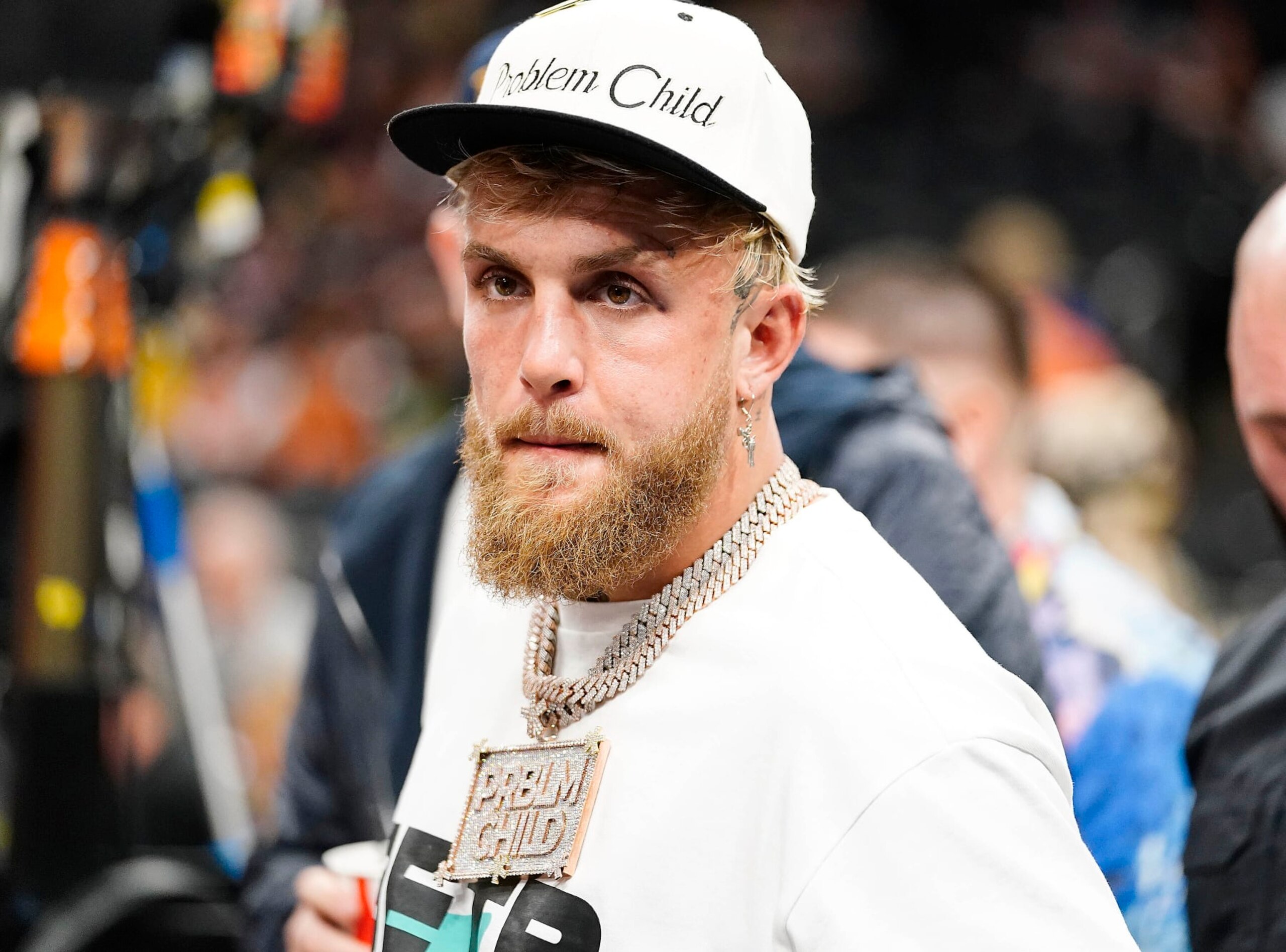 Social media personality and professional boxer Jake Paul fresh off his boxing win over Anderson Silva was at the Phoenix Suns Houston Rockets NBA basketball game, Sunday, Oct. 30, 2022, in Phoenix. (AP Photo/Darryl Webb)
