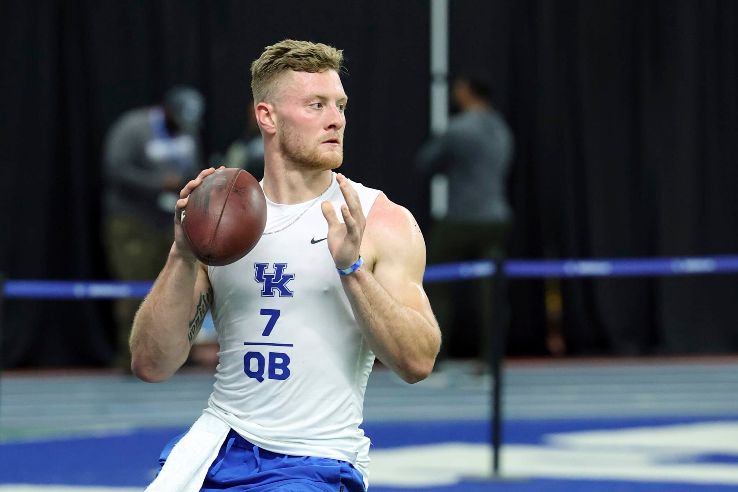 Kentucky's Will Levis warms up during the NCAA college football team's NFL Pro Day in Lexington, Ky., Friday, March 24, 2023. (AP Photo/James Crisp) Kentucky's Will Levis warms up during the NCAA college football team's NFL Pro Day in Lexington, Ky., Friday, March 24, 2023. (AP Photo/James Crisp)