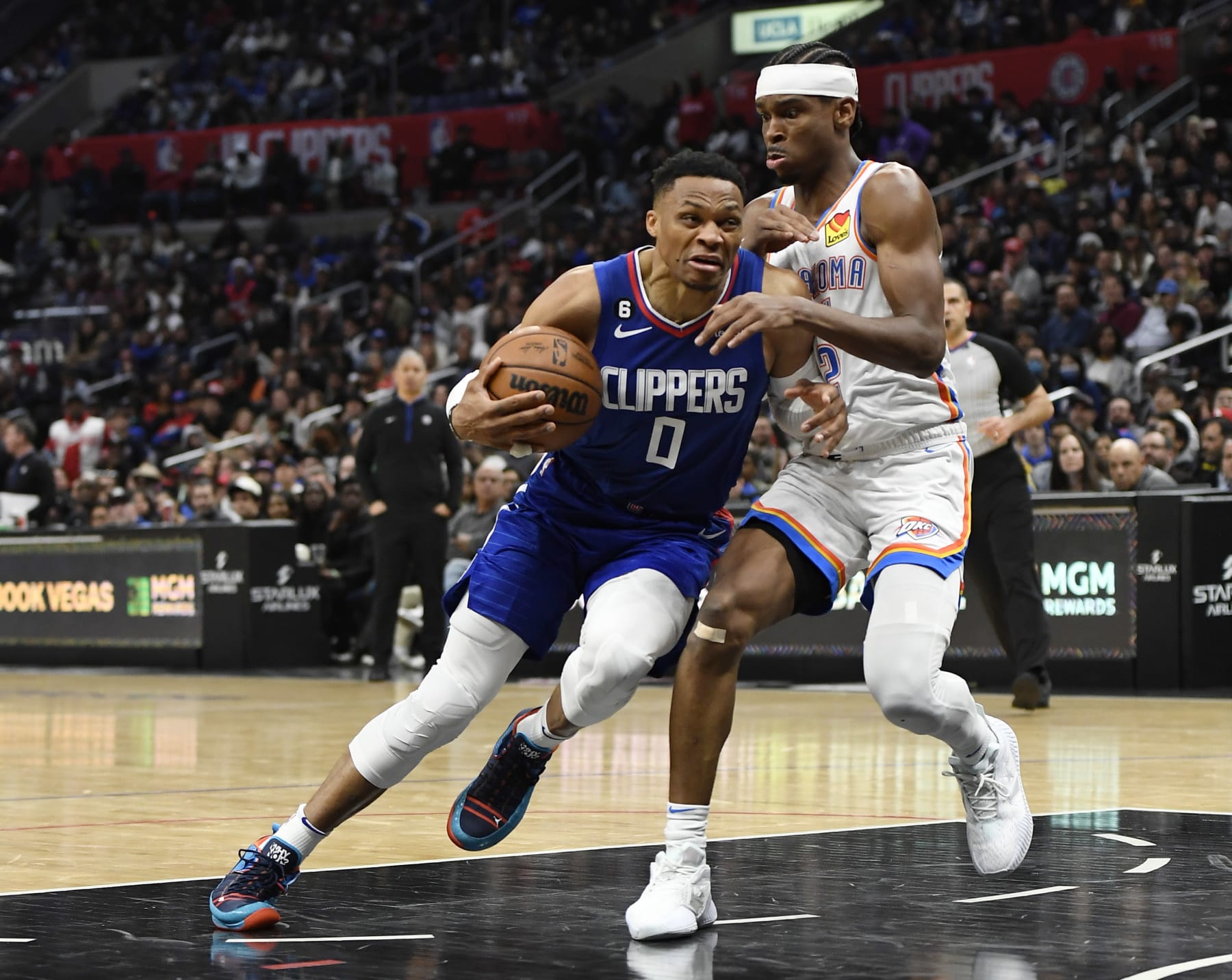 Russell Westbrook (0) and Shai Gilgeous-Alexander (2).